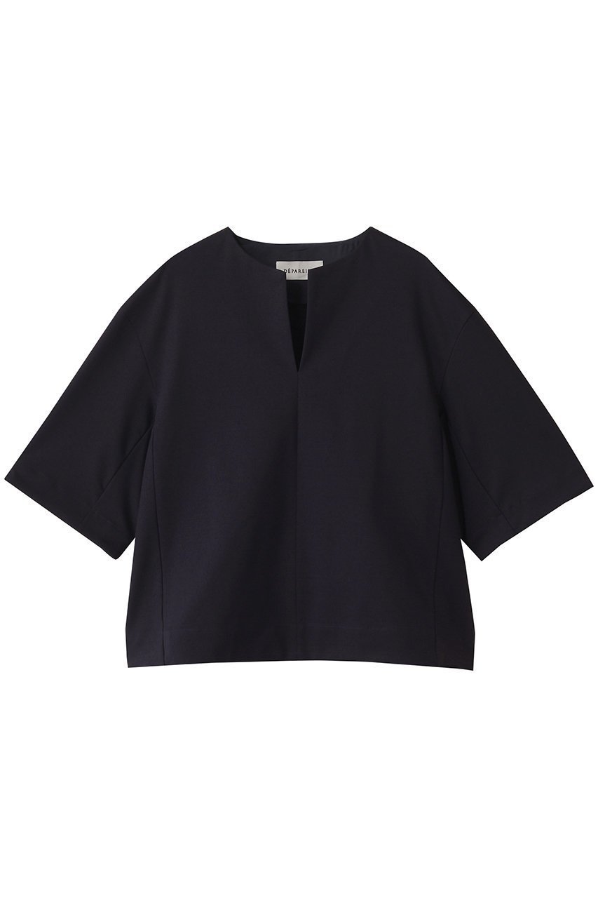 【デパリエ/DEPAREILLE】のコットンストレッチキーネックトップス インテリア・キッズ・メンズ・レディースファッション・服の通販 founy(ファニー) 　ファッション　Fashion　レディースファッション　WOMEN　トップス・カットソー　Tops/Tshirt　シャツ/ブラウス　Shirts/Blouses　ショート　Short　シンプル　Simple　ストレッチ　Stretch　スリット　Slit　スリーブ　Sleeve　エレガント 上品　Elegant　NEW・新作・新着・新入荷　New Arrivals　ブラック|ID: prp329100004571573 ipo3291000000032347722