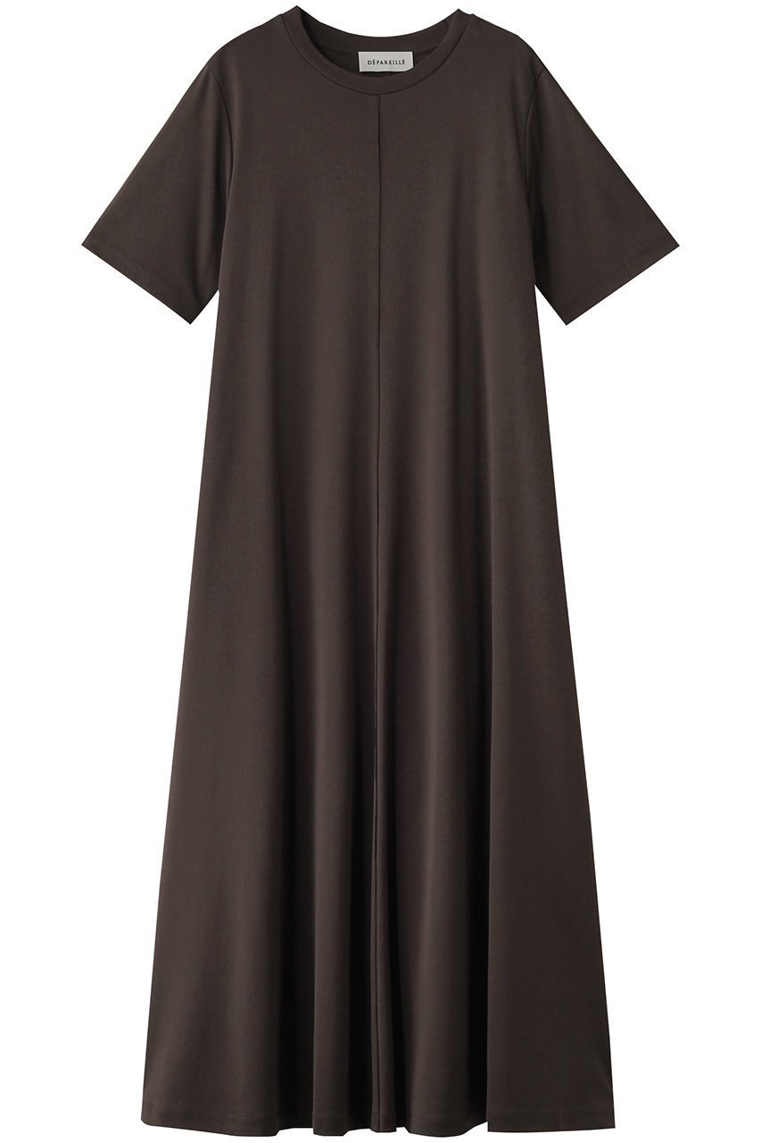 【デパリエ/DEPAREILLE】のスムースジャージーショートスリーブドレス インテリア・キッズ・メンズ・レディースファッション・服の通販 founy(ファニー) 　ファッション　Fashion　レディースファッション　Fashion for Women　ワンピース　Dresses　フォーマル・パーティードレス・結婚式用ドレス　Elegant & Casual Dresses　チュニック　Tunic Tops & Dresses　チュニック　Tunic, Long Top　フレア　Flare, Flared　ロング　Long, Long-Length　ブラウン|ID: prp329100004571576 ipo3291000000035700578