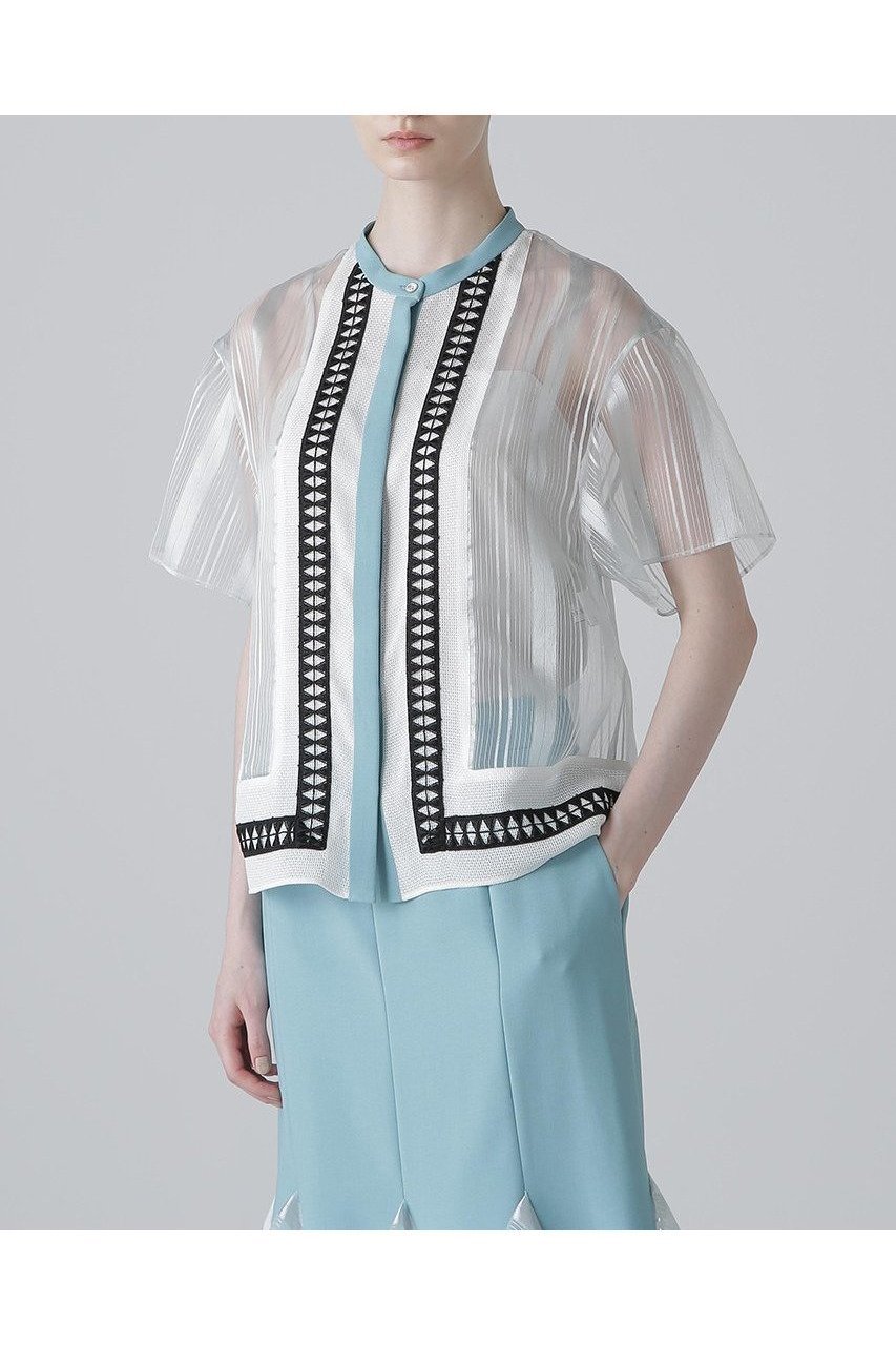 【アドーア/ADORE】のシアーストライプブラウス 人気、トレンドファッション・服の通販 founy(ファニー) 　ファッション　Fashion　レディースファッション　WOMEN　トップス・カットソー　Tops/Tshirt　シャツ/ブラウス　Shirts/Blouses　ショート　Short　ストライプ　Stripe　スリーブ　Sleeve　フロント　Front　ブライト　Bright　レース　Race　半袖　Short Sleeve　NEW・新作・新着・新入荷　New Arrivals　other-2|ID: prp329100004571584 ipo3291000000032347790