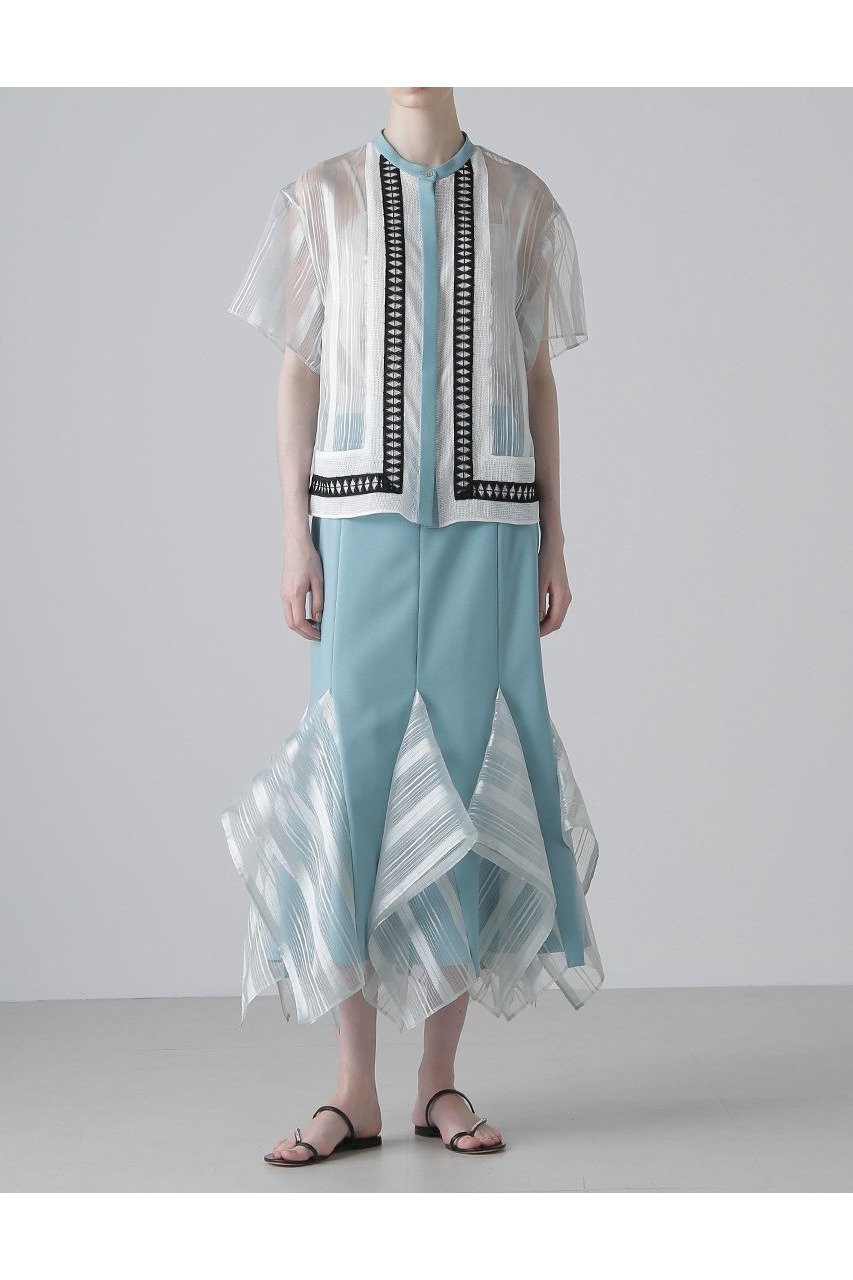 【アドーア/ADORE】のシアーストライプブラウス 人気、トレンドファッション・服の通販 founy(ファニー) 　ファッション　Fashion　レディースファッション　WOMEN　トップス・カットソー　Tops/Tshirt　シャツ/ブラウス　Shirts/Blouses　ショート　Short　ストライプ　Stripe　スリーブ　Sleeve　フロント　Front　ブライト　Bright　レース　Race　半袖　Short Sleeve　NEW・新作・新着・新入荷　New Arrivals　other-3|ID: prp329100004571584 ipo3291000000032347791