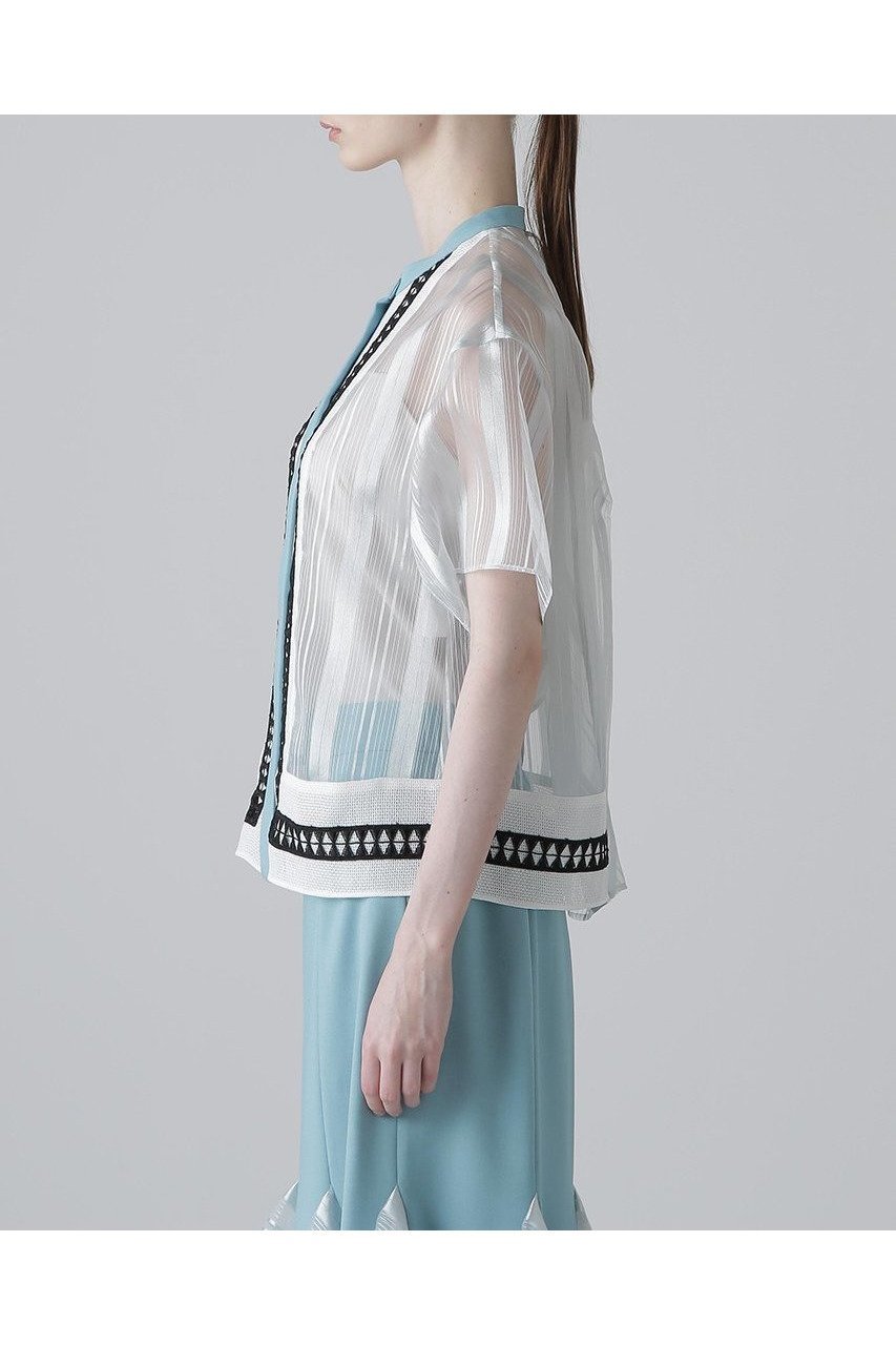 【アドーア/ADORE】のシアーストライプブラウス 人気、トレンドファッション・服の通販 founy(ファニー) 　ファッション　Fashion　レディースファッション　WOMEN　トップス・カットソー　Tops/Tshirt　シャツ/ブラウス　Shirts/Blouses　ショート　Short　ストライプ　Stripe　スリーブ　Sleeve　フロント　Front　ブライト　Bright　レース　Race　半袖　Short Sleeve　NEW・新作・新着・新入荷　New Arrivals　other-4|ID: prp329100004571584 ipo3291000000032347792