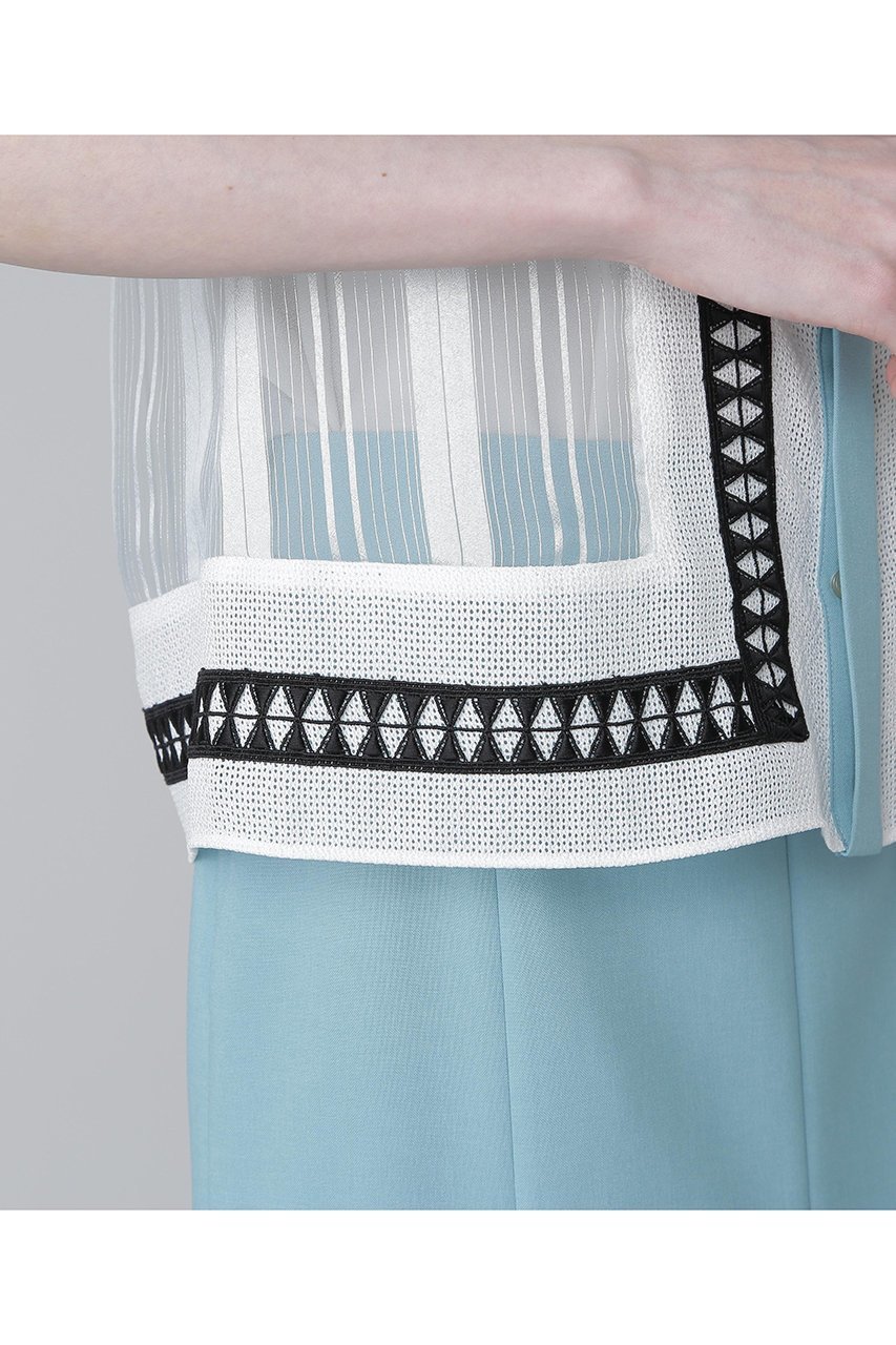 【アドーア/ADORE】のシアーストライプブラウス 人気、トレンドファッション・服の通販 founy(ファニー) 　ファッション　Fashion　レディースファッション　Fashion for Women　トップス・カットソー　Cut & Sew Tops　シャツ・ブラウス・オフィスカジュアル　Elegant Blouses & Button-Ups　シアー　Sheer, See-Through　ショート　Short, Short Length　ストライプ　Stripe, Striped Pattern　スリーブ　Sleeve, Long Sleeve / Short Sleeve　フロント　Front, Front Design　ブライト　Bright, Shiny　レース　Lace, Lace Fabric　半袖　Short Sleeve, Half Sleeve　other-8|ID: prp329100004571584 ipo3291000000035923113