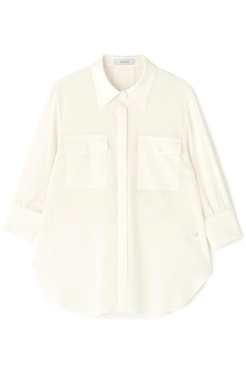【アドーア/ADORE】のストレッチデシンブラウス インテリア・キッズ・メンズ・レディースファッション・服の通販 founy(ファニー) 　ファッション　Fashion　レディースファッション　Fashion for Women　トップス・カットソー　Cut & Sew Tops　シャツ・ブラウス・オフィスカジュアル　Elegant Blouses & Button-Ups　コンパクト　Compact, Small Size　ショート　Short, Short Length　ストレッチ　Stretch, Stretchy Fabric　スリーブ　Sleeve, Long Sleeve / Short Sleeve　ドレープ　Drape, Draping Fabric　バランス　Balance, Style Balance　ベーシック　Basic, Essential　ポケット　Pocket, Pocket Detail　再入荷　Restock / Back in Stock　ホワイト|ID: prp329100004571589 ipo3291000000033001987