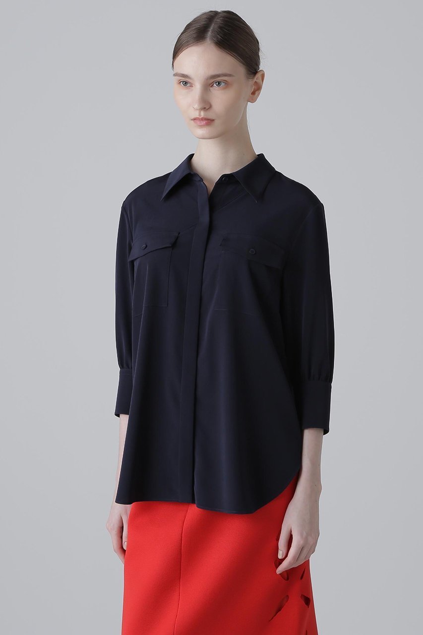 【アドーア/ADORE】のストレッチデシンブラウス 人気、トレンドファッション・服の通販 founy(ファニー) 　ファッション　Fashion　レディースファッション　Fashion for Women　トップス・カットソー　Cut & Sew Tops　シャツ・ブラウス・オフィスカジュアル　Elegant Blouses & Button-Ups　コンパクト　Compact, Small Size　ストレッチ　Stretch, Stretchy Fabric　スリーブ　Sleeve, Long Sleeve / Short Sleeve　ドレープ　Drape, Draping Fabric　バランス　Balance, Style Balance　ベーシック　Basic, Essential　ポケット　Pocket, Pocket Detail　ロング　Long, Long-Length　other-2|ID: prp329100004571589 ipo3291000000035482873