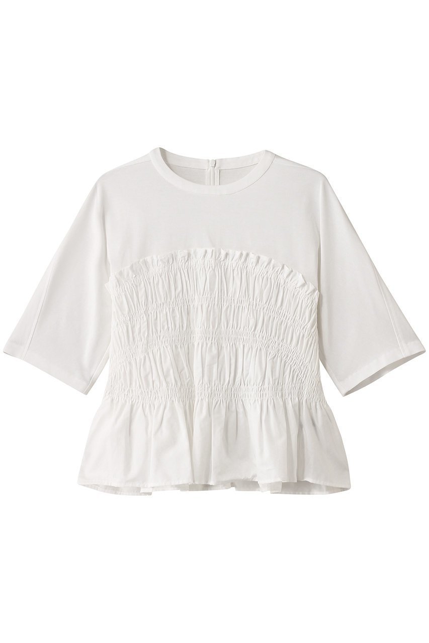 【マルティニーク/martinique】のシャーリングコンビプルオーバー 人気、トレンドファッション・服の通販 founy(ファニー) 　ファッション　Fashion　レディースファッション　Fashion for Women　トップス・カットソー　Cut & Sew Tops　シャツ・ブラウス・オフィスカジュアル　Elegant Blouses & Button-Ups　ロングTシャツ・Tシャツ　Longline T-Shirts & Tees　カジュアルプルオーバー・ニットトップス　Pullovers & Knit Tops / Casual Pullovers　カットソー・ベーシックTシャツ　Cut-and-Sewn Tops / Stretch Tees & Basics　シャーリング　Shirring, Ruched　ショート　Short, Short Length　スリーブ　Sleeve, Long Sleeve / Short Sleeve　センター　Center, Center Line　デニム　Denim, Jeans Material　トレンド　Trend, Trending Now　ボトム　Bottoms, Lower Wear　 other-1|ID: prp329100004571596 ipo3291000000035700637