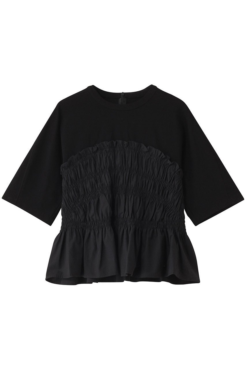 【マルティニーク/martinique】のシャーリングコンビプルオーバー インテリア・キッズ・メンズ・レディースファッション・服の通販 founy(ファニー) 　ファッション　Fashion　レディースファッション　Fashion for Women　トップス・カットソー　Cut & Sew Tops　シャツ・ブラウス・オフィスカジュアル　Elegant Blouses & Button-Ups　ロングTシャツ・Tシャツ　Longline T-Shirts & Tees　カジュアルプルオーバー・ニットトップス　Pullovers & Knit Tops / Casual Pullovers　カットソー・ベーシックTシャツ　Cut-and-Sewn Tops / Stretch Tees & Basics　シャーリング　Shirring, Ruched　ショート　Short, Short Length　スリーブ　Sleeve, Long Sleeve / Short Sleeve　センター　Center, Center Line　デニム　Denim, Jeans Material　トレンド　Trend, Trending Now　ボトム　Bottoms, Lower Wear　ブラック|ID: prp329100004571596 ipo3291000000035700640