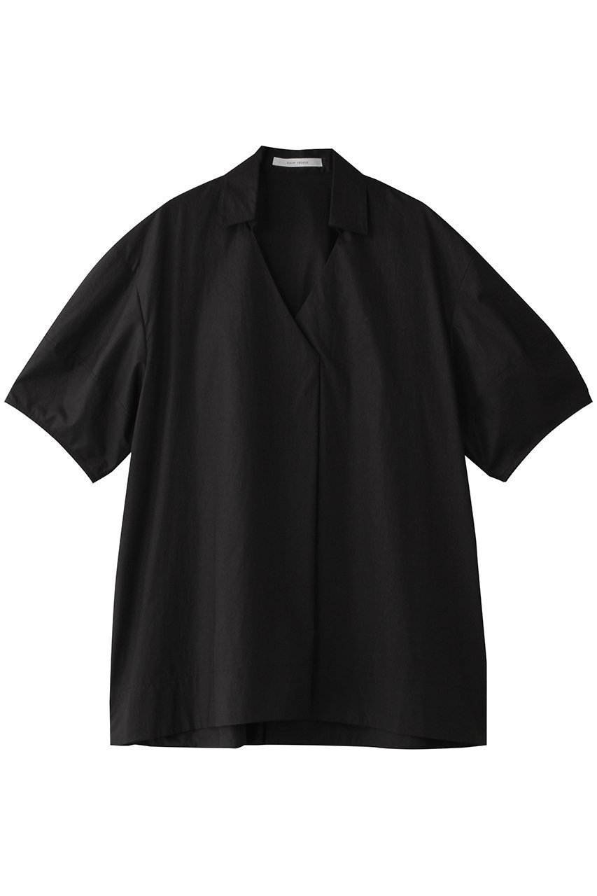 【プレインピープル/PLAIN PEOPLE】のタイプライタースキッパーシャツ インテリア・キッズ・メンズ・レディースファッション・服の通販 founy(ファニー) 　ファッション　Fashion　レディースファッション　Fashion for Women　トップス・カットソー　Cut & Sew Tops　シャツ・ブラウス・オフィスカジュアル　Elegant Blouses & Button-Ups　エレガント 上品　Elegant　ショート　Short, Short Length　スキッパー　Skipper, Open Collar　スリーブ　Sleeve, Long Sleeve / Short Sleeve　タイプライター　Typewriter Fabric, Crisp Cotton　デコルテ　Décolleté, Neckline　ヘムライン　Hemline, Bottom Cut　ブラック|ID: prp329100004571650 ipo3291000000035560091