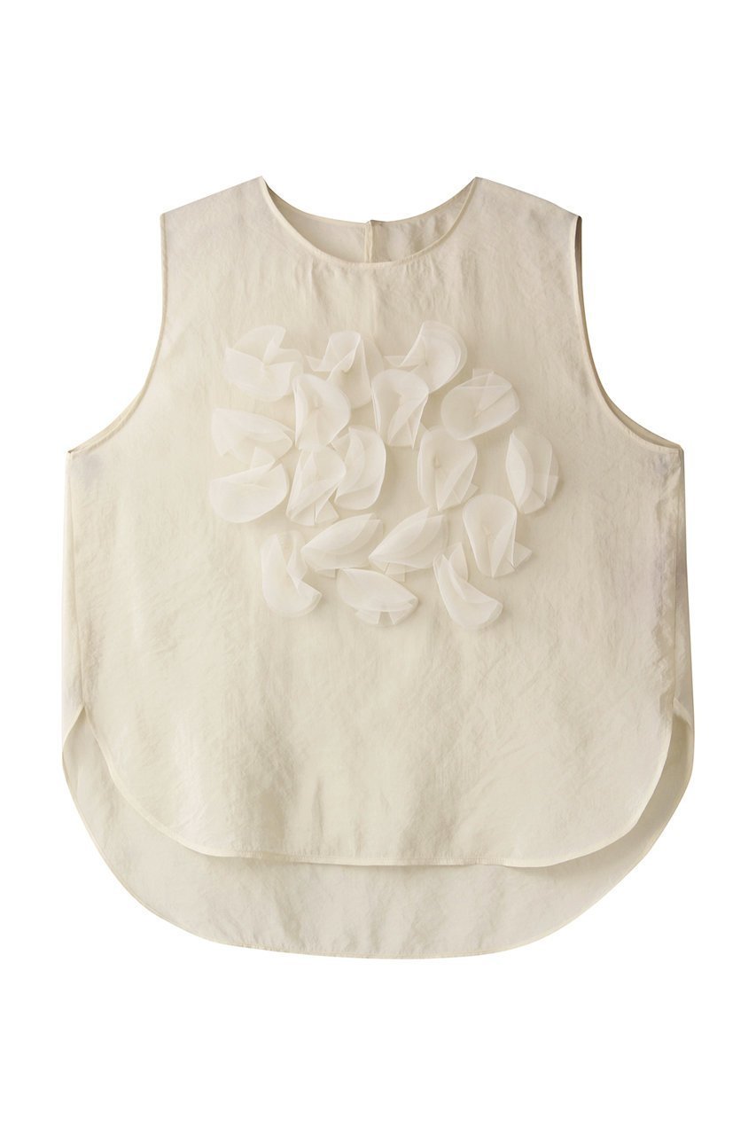 【プレインピープル/PLAIN PEOPLE】のシルキーオーガンジーモチーフブラウス インテリア・キッズ・メンズ・レディースファッション・服の通販 founy(ファニー) ファッション Fashion レディースファッション Fashion for Women トップス・カットソー Cut & Sew Tops キャミソール&ノースリーブ Camisoles & Sleeveless Tops シャツ・ブラウス・オフィスカジュアル Elegant Blouses & Button-Ups オーガンジー Organza Fabric デニム Denim, Jeans Material ノースリーブ Sleeveless, No-Sleeve フレア Flare, Flared ボトム Bottoms, Lower Wear ミックス Mix, Mixed Style モチーフ Motif, Design Theme オフホワイト|ID: prp329100004571651 ipo3291000000035700629