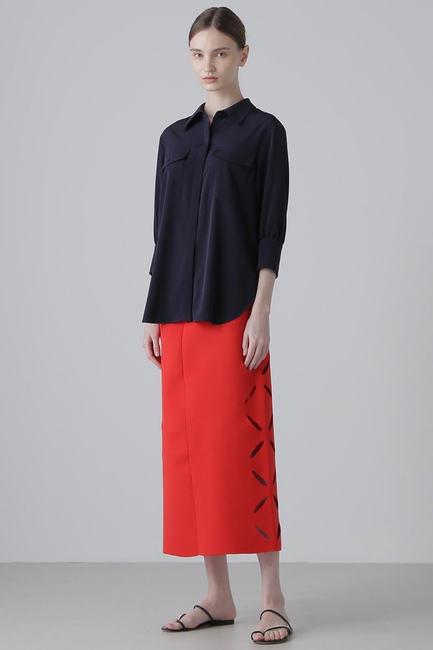 【アドーア/ADORE】のスカシカシパンニットスカート 人気、トレンドファッション・服の通販 founy(ファニー) 　ファッション　Fashion　レディースファッション　Fashion for Women　スカート　Skirts　ロングスカート　Long Skirts / Maxi & Midi Skirts　オレンジ　Orange　カーディガン　Cardigan, Knitwear　ストレート　Straight, Straight Cut　スリット　Slit, Slit Detail　セットアップ　Set-Up, Coordinated Outfit　センター　Center, Center Line　モチーフ　Motif, Design Theme　ロング　Long, Long-Length　再入荷　Restock / Back in Stock　other-3|ID: prp329100004571656 ipo3291000000034990496