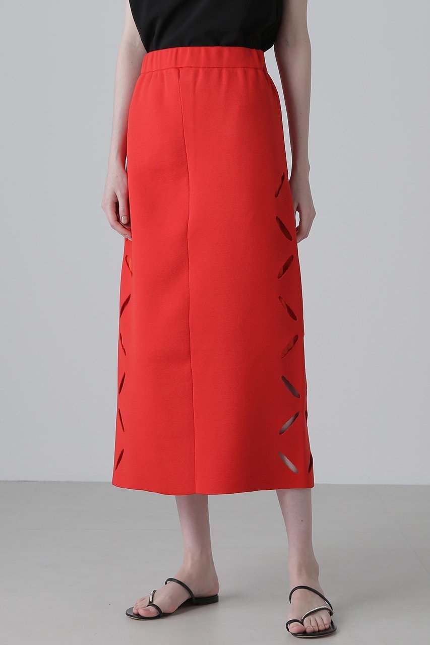 【アドーア/ADORE】のスカシカシパンニットスカート 人気、トレンドファッション・服の通販 founy(ファニー) 　ファッション　Fashion　レディースファッション　Fashion for Women　スカート　Skirts　ロングスカート　Long Skirts / Maxi & Midi Skirts　オレンジ　Orange　カーディガン　Cardigan, Knitwear　ストレート　Straight, Straight Cut　スリット　Slit, Slit Detail　セットアップ　Set-Up, Coordinated Outfit　センター　Center, Center Line　モチーフ　Motif, Design Theme　ロング　Long, Long-Length　再入荷　Restock / Back in Stock　other-4|ID: prp329100004571656 ipo3291000000034990497