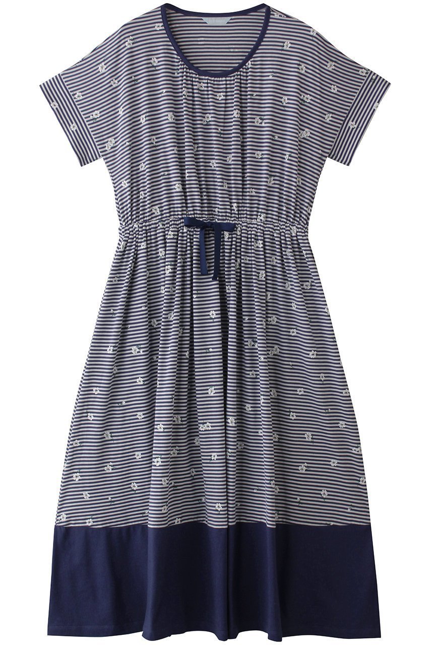 【キッドブルー/KID BLUE】のボーダープチフラワー天竺ナイティ インテリア・キッズ・メンズ・レディースファッション・服の通販 founy(ファニー) 　ファッション　Fashion　レディースファッション　WOMEN　パジャマ　Pajamas　ボーダー　Border　リボン　Ribbon　NEW・新作・新着・新入荷　New Arrivals　無地　Plain Color　ネイビー|ID: prp329100004571682 ipo3291000000032348657