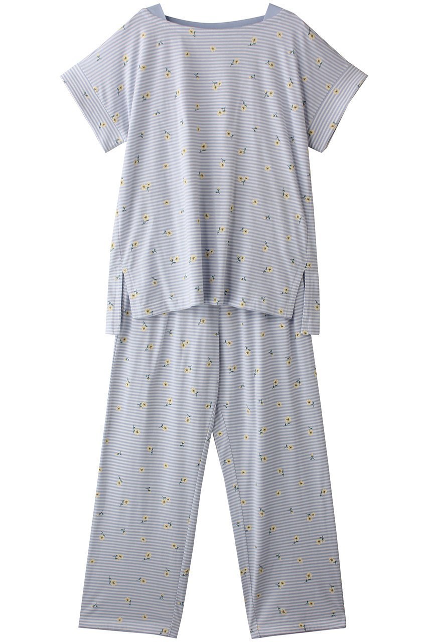 【キッドブルー/KID BLUE】のボーダープチフラワー天竺パジャマ インテリア・キッズ・メンズ・レディースファッション・服の通販 founy(ファニー) 　ファッション　Fashion　レディースファッション　WOMEN　お家時間・ステイホーム　Home Time/Stay Home　パジャマ　Pajamas　プリント　Print　ボーダー　Border　リラックス　Relax　定番　Standard　NEW・新作・新着・新入荷　New Arrivals　サックス|ID: prp329100004571683 ipo3291000000032348663