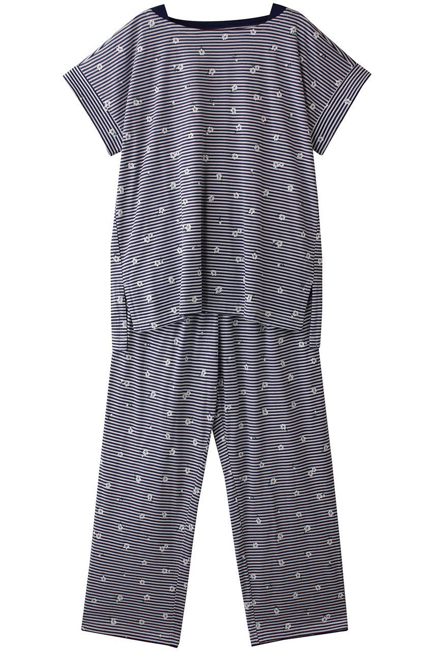 【キッドブルー/KID BLUE】のボーダープチフラワー天竺パジャマ インテリア・キッズ・メンズ・レディースファッション・服の通販 founy(ファニー) 　ファッション　Fashion　レディースファッション　WOMEN　お家時間・ステイホーム　Home Time/Stay Home　パジャマ　Pajamas　プリント　Print　ボーダー　Border　リラックス　Relax　定番　Standard　NEW・新作・新着・新入荷　New Arrivals　ネイビー|ID: prp329100004571683 ipo3291000000032348664