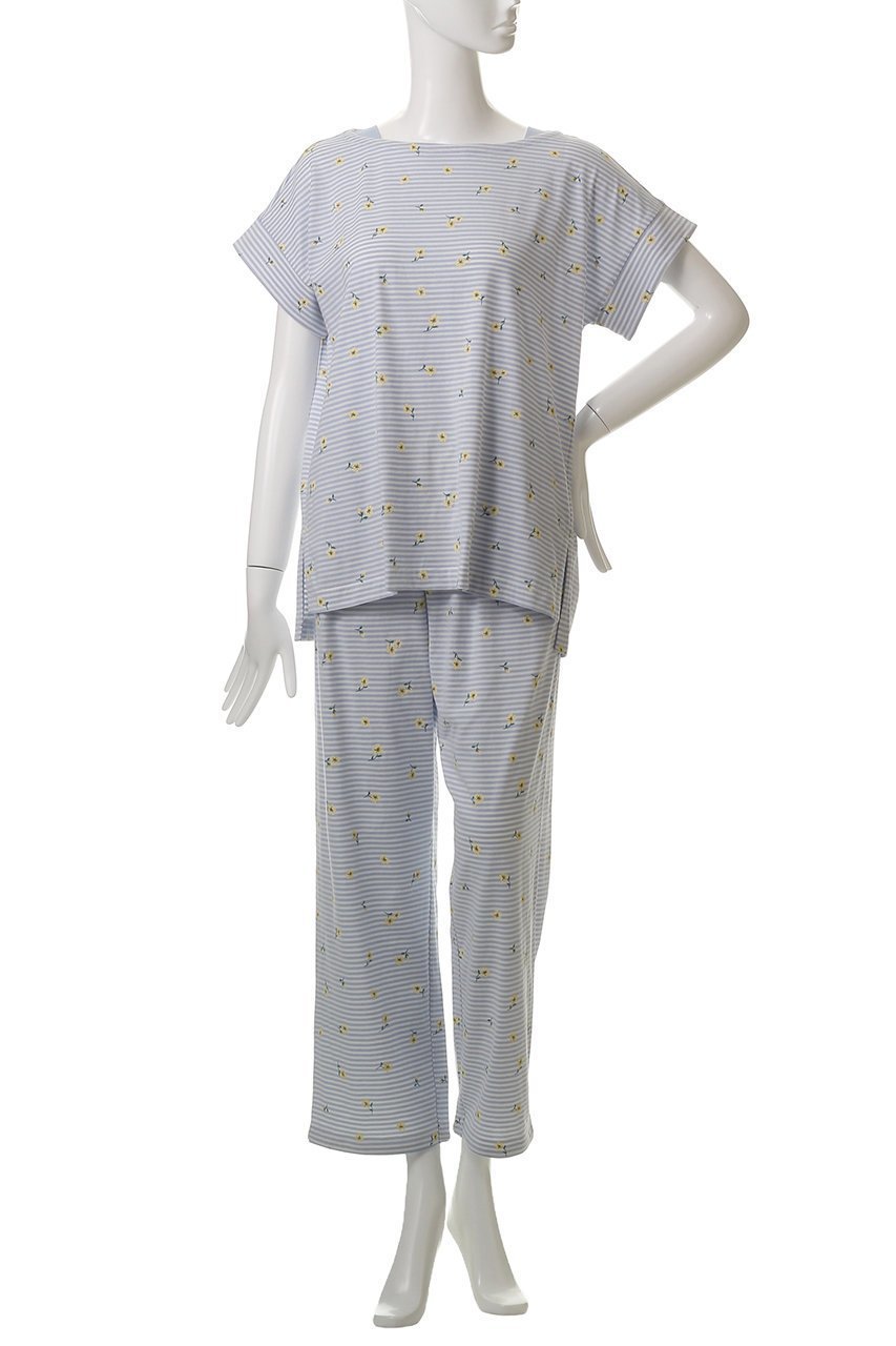 【キッドブルー/KID BLUE】のボーダープチフラワー天竺パジャマ 人気、トレンドファッション・服の通販 founy(ファニー) 　ファッション　Fashion　レディースファッション　WOMEN　お家時間・ステイホーム　Home Time/Stay Home　パジャマ　Pajamas　プリント　Print　ボーダー　Border　リラックス　Relax　定番　Standard　NEW・新作・新着・新入荷　New Arrivals　other-2|ID: prp329100004571683 ipo3291000000032348665