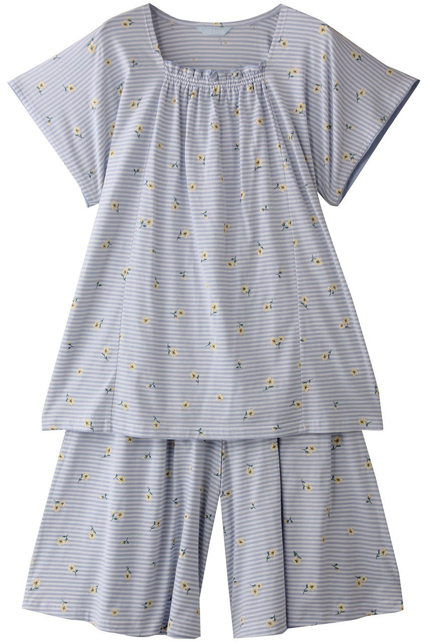 【キッドブルー/KID BLUE】のボーダープチフラワー天竺パジャマ インテリア・キッズ・メンズ・レディースファッション・服の通販 founy(ファニー) 　ファッション　Fashion　レディースファッション　WOMEN　パジャマ　Pajamas　プリント　Print　ボーダー　Border　リラックス　Relax　夏　Summer　NEW・新作・新着・新入荷　New Arrivals　サックス|ID: prp329100004571684 ipo3291000000032348671