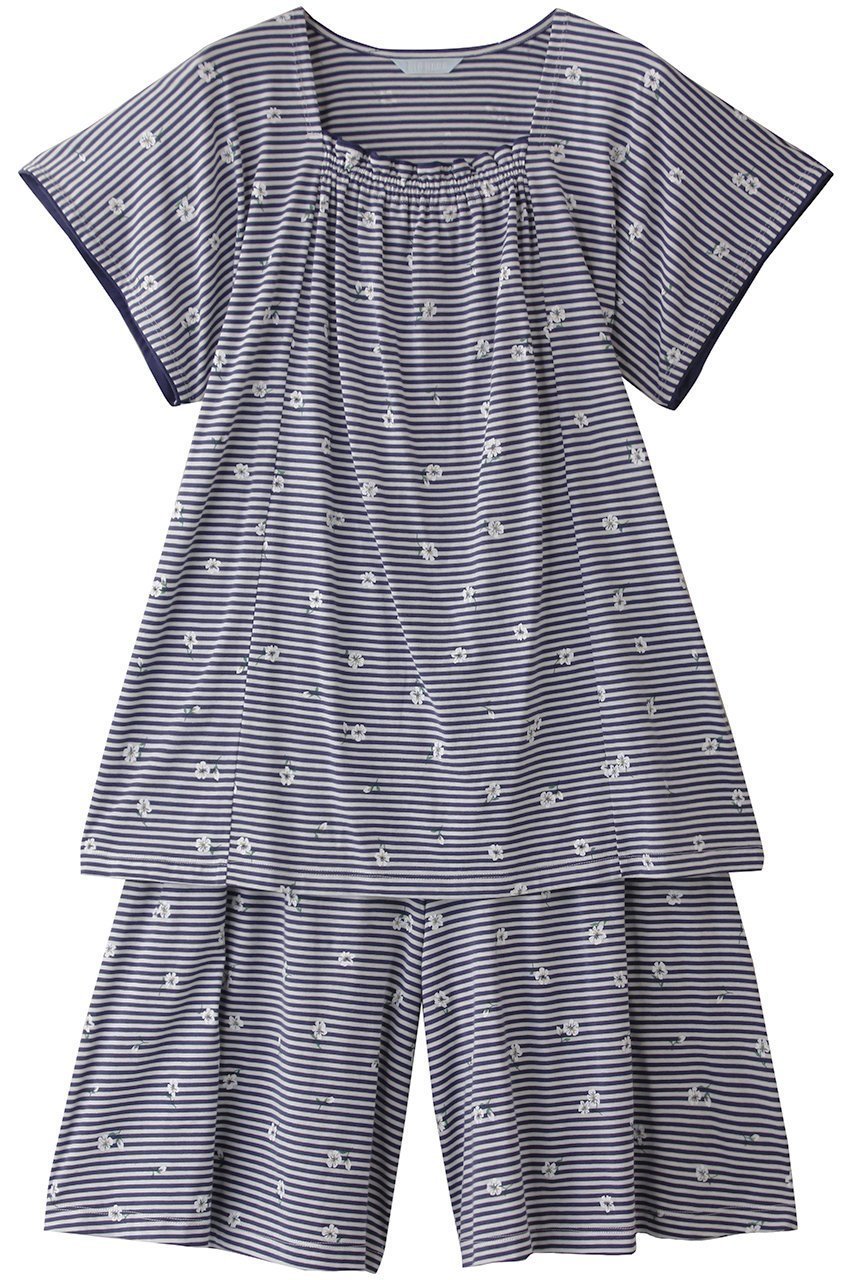【キッドブルー/KID BLUE】のボーダープチフラワー天竺パジャマ インテリア・キッズ・メンズ・レディースファッション・服の通販 founy(ファニー) 　ファッション　Fashion　レディースファッション　WOMEN　パジャマ　Pajamas　プリント　Print　ボーダー　Border　リラックス　Relax　夏　Summer　NEW・新作・新着・新入荷　New Arrivals　ネイビー|ID: prp329100004571684 ipo3291000000032348672