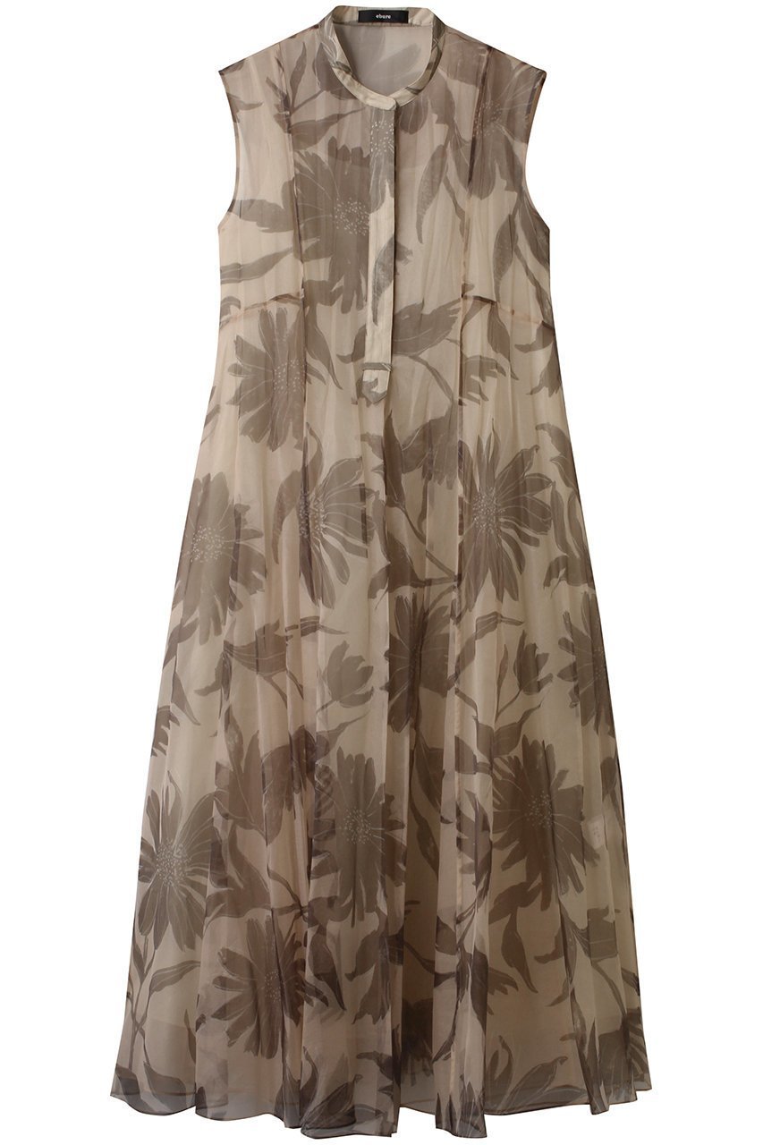 【エブール/ebure】のシックフラワーオーガンジー ノースリーブワンピース インテリア・キッズ・メンズ・レディースファッション・服の通販 founy(ファニー) 　ファッション　Fashion　レディースファッション　Fashion for Women　ワンピース　Dresses　チュニック　Tunic Tops & Dresses　おすすめ　Recommended / Our Picks　オーガンジー　Organza Fabric　シアー　Sheer, See-Through　シルク　Silk, 100% Silk　チュニック　Tunic, Long Top　デニム　Denim, Jeans Material　ノースリーブ　Sleeveless, No-Sleeve　プリント　Print, Printed Pattern　ベージュ|ID: prp329100004572940 ipo3291000000036097464