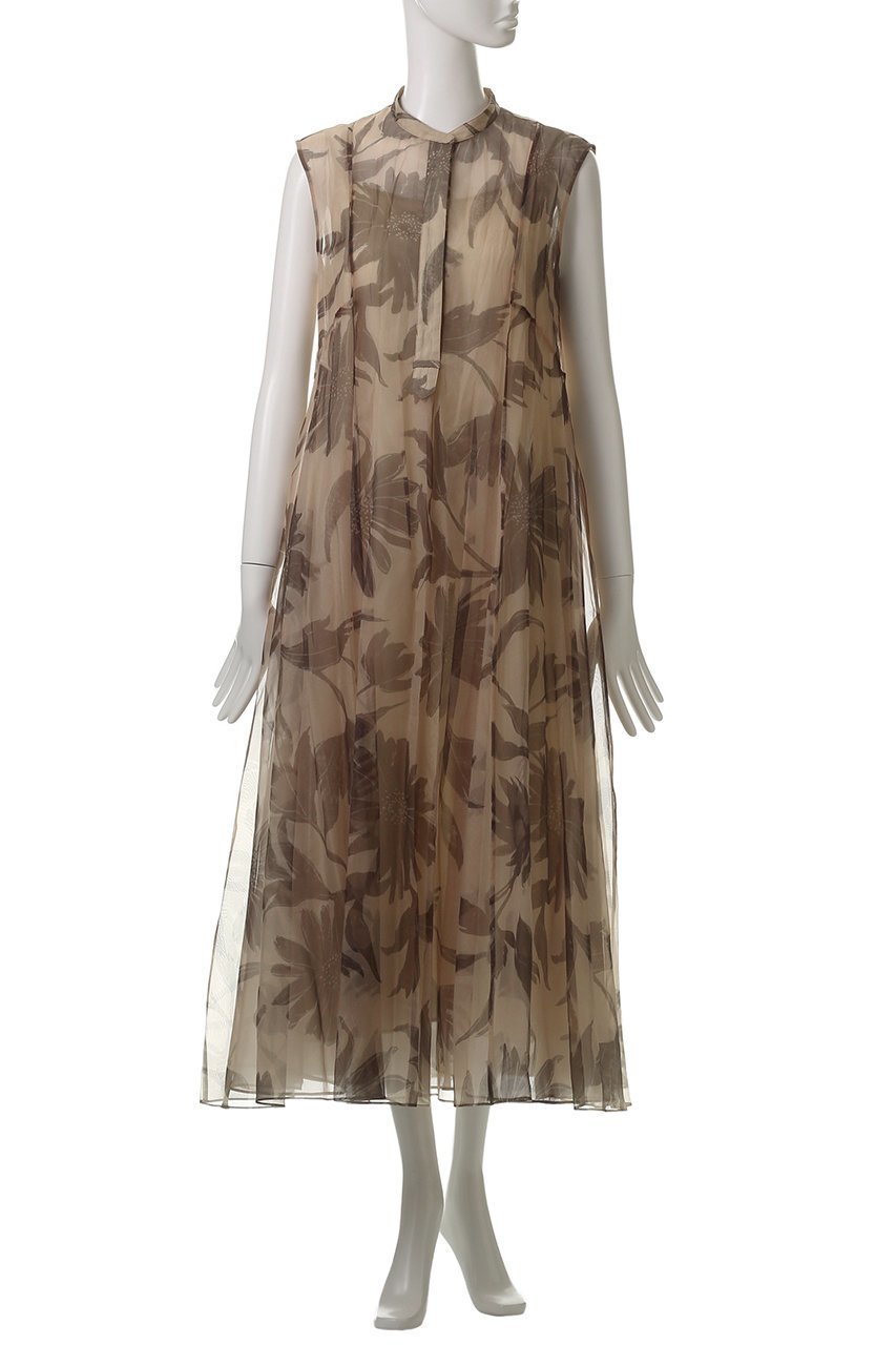 【エブール/ebure】のシックフラワーオーガンジー ノースリーブワンピース 人気、トレンドファッション・服の通販 founy(ファニー) 　ファッション　Fashion　レディースファッション　Fashion for Women　ワンピース　Dresses　チュニック　Tunic Tops & Dresses　おすすめ　Recommended / Our Picks　オーガンジー　Organza Fabric　シアー　Sheer, See-Through　シルク　Silk, 100% Silk　チュニック　Tunic, Long Top　デニム　Denim, Jeans Material　ノースリーブ　Sleeveless, No-Sleeve　プリント　Print, Printed Pattern　other-2|ID: prp329100004572940 ipo3291000000036097465