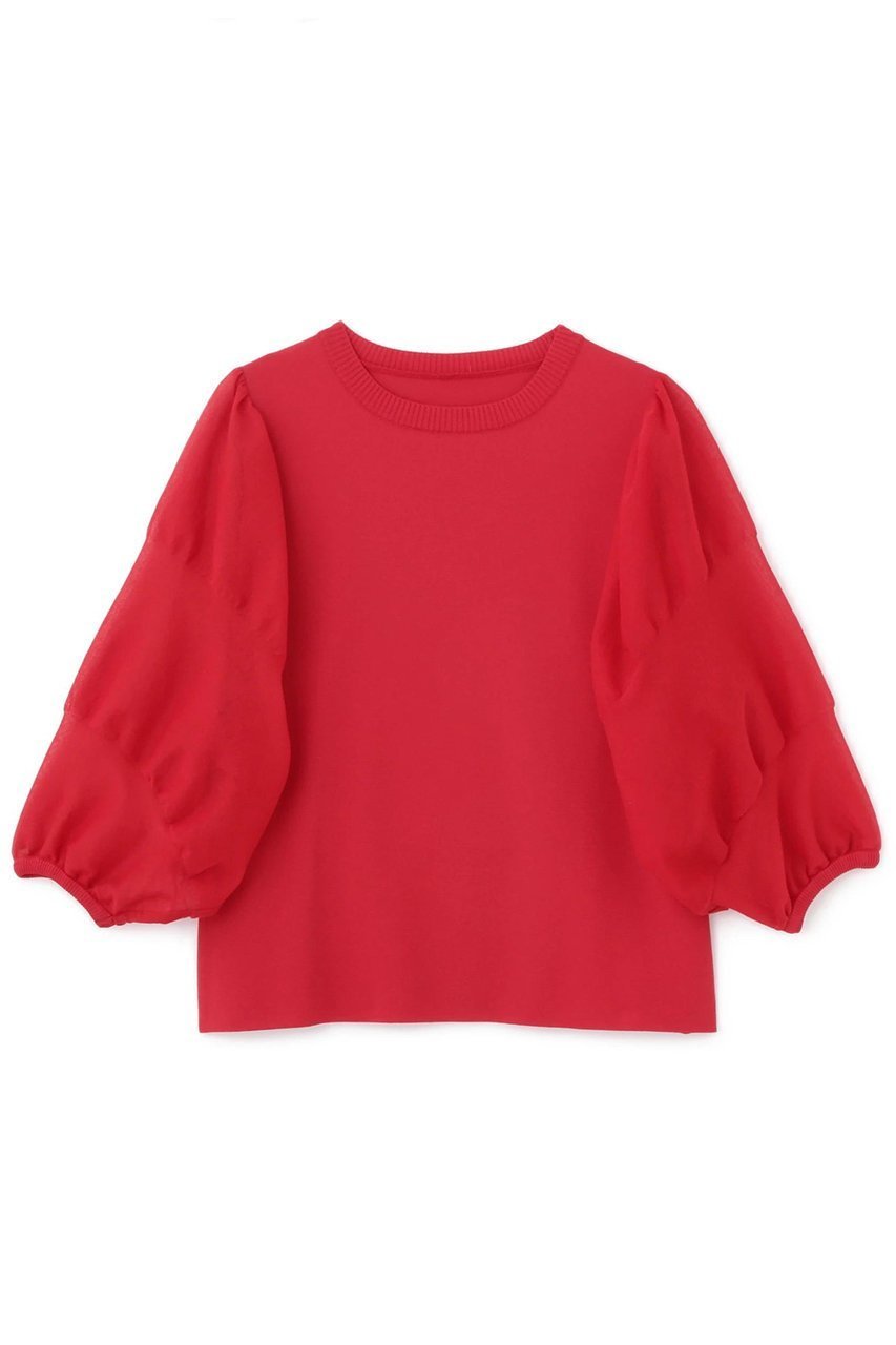 【アドーア/ADORE】のシアースリーブニット インテリア・キッズ・メンズ・レディースファッション・服の通販 founy(ファニー) 　ファッション　Fashion　レディースファッション　Fashion for Women　トップス・カットソー　Cut & Sew Tops　ニット　Knit Tops & Sweaters　カジュアルプルオーバー・ニットトップス　Pullovers & Knit Tops / Casual Pullovers　インナー　Innerwear　ギャザー　Gathered, Ruffled　ストレッチ　Stretch, Stretchy Fabric　スリーブ　Sleeve, Long Sleeve / Short Sleeve　レッド|ID: prp329100004572950 ipo3291000000035783338