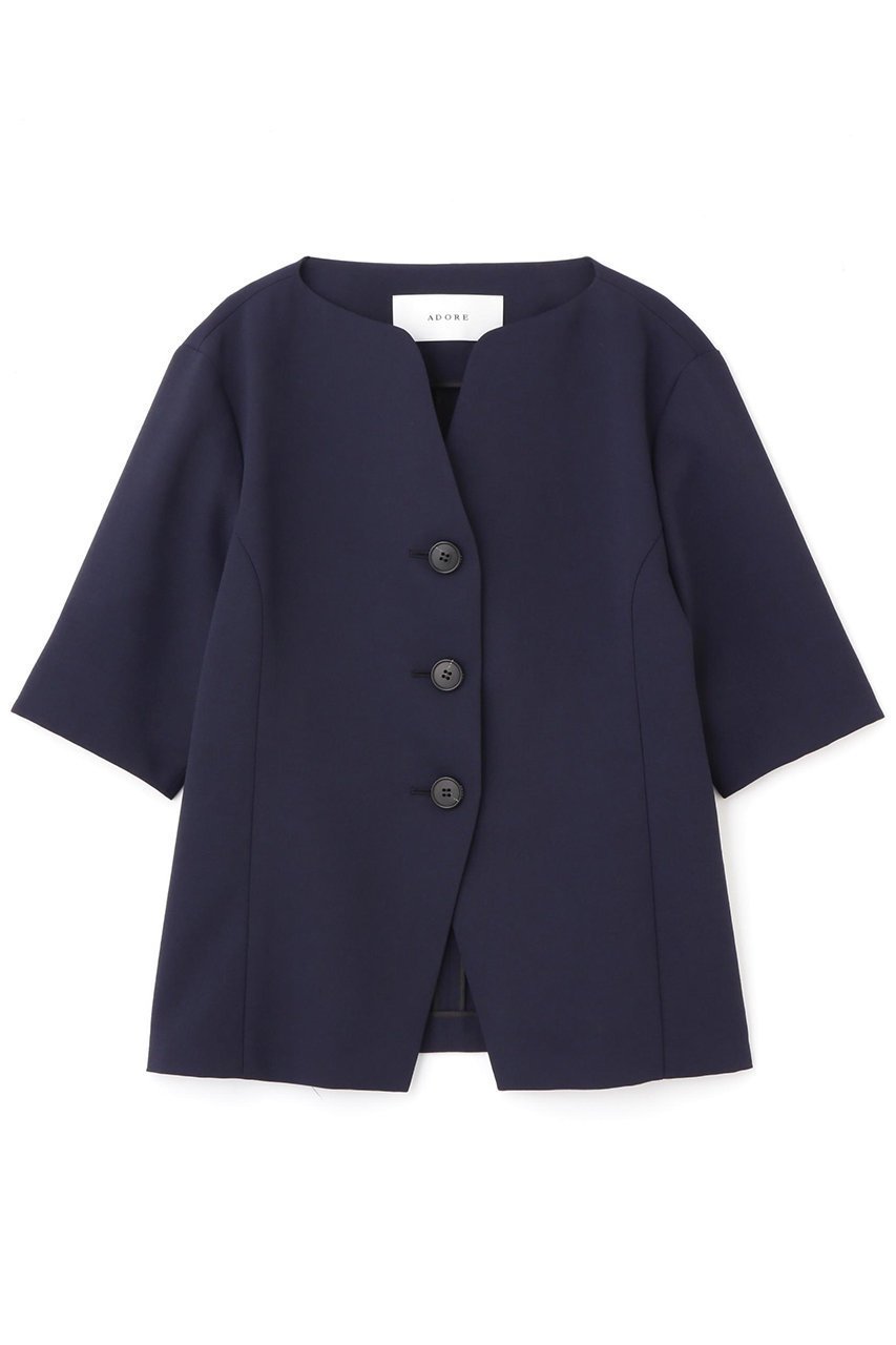 【アドーア/ADORE】のホロウツイルジャケット インテリア・キッズ・メンズ・レディースファッション・服の通販 founy(ファニー) 　ファッション　Fashion　レディースファッション　WOMEN　アウター　Coat Outerwear　ジャケット　Jackets　ジャケット　Jacket　スリット　Slit　デコルテ　Decolletage　フロント　Front　半袖　Short Sleeve　NEW・新作・新着・新入荷　New Arrivals　ネイビー|ID: prp329100004572958 ipo3291000000032362900