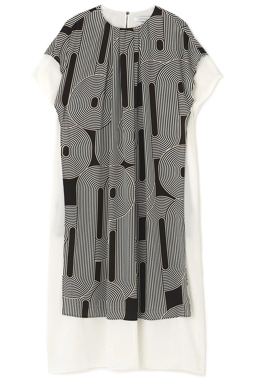 【アドーア/ADORE】のメイズプリントワンピース インテリア・キッズ・メンズ・レディースファッション・服の通販 founy(ファニー) 　ファッション　Fashion　レディースファッション　Fashion for Women　ワンピース　Dresses　チュニック　Tunic Tops & Dresses　ギャザー　Gathered, Ruffled　シンプル　Simple, Minimal　チュニック　Tunic, Long Top　ドレス　Dress, One-Piece　プリント　Print, Printed Pattern　ロング　Long, Long-Length　再入荷　Restock / Back in Stock　無地　Plain, Solid Color　ブラック|ID: prp329100004572962 ipo3291000000034990209