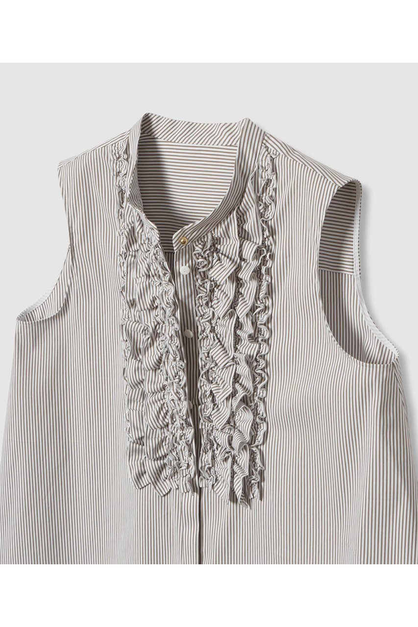 【アナイ/ANAYI】のタイプライターノースリフリル ブラウス 人気、トレンドファッション・服の通販 founy(ファニー) 　ファッション　Fashion　レディースファッション　WOMEN　トップス・カットソー　Tops/Tshirt　キャミソール / ノースリーブ　No Sleeves　シャツ/ブラウス　Shirts/Blouses　おすすめ　Recommend　ストライプ　Stripe　タイプライター　Typewriter　ノースリーブ　No Sleeve　フリル　Frills　フレア　Flare　フロント　Front　ボトム　Bottom　NEW・新作・新着・新入荷　New Arrivals　無地　Plain Color　other-3|ID: prp329100004573019 ipo3291000000032363349