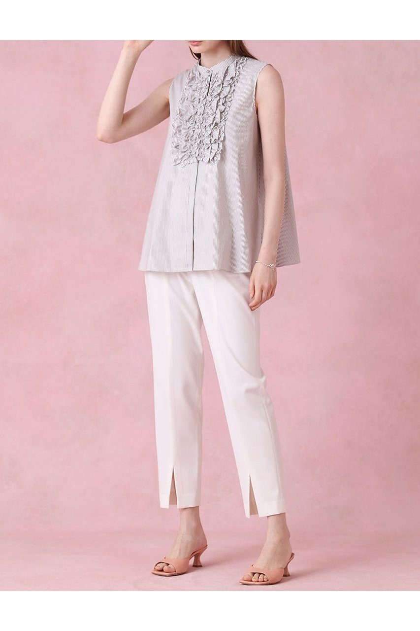 【アナイ/ANAYI】のタイプライターノースリフリル ブラウス 人気、トレンドファッション・服の通販 founy(ファニー) 　ファッション　Fashion　レディースファッション　WOMEN　トップス・カットソー　Tops/Tshirt　キャミソール / ノースリーブ　No Sleeves　シャツ/ブラウス　Shirts/Blouses　おすすめ　Recommend　ストライプ　Stripe　タイプライター　Typewriter　ノースリーブ　No Sleeve　フリル　Frills　フレア　Flare　フロント　Front　ボトム　Bottom　NEW・新作・新着・新入荷　New Arrivals　無地　Plain Color　other-7|ID: prp329100004573019 ipo3291000000032363356