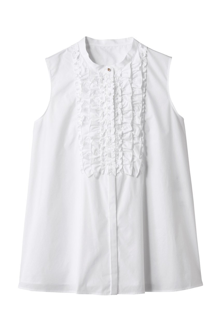 【アナイ/ANAYI】のタイプライターノースリフリル ブラウス インテリア・キッズ・メンズ・レディースファッション・服の通販 founy(ファニー) 　ファッション　Fashion　レディースファッション　Fashion for Women　トップス・カットソー　Cut & Sew Tops　キャミソール&ノースリーブ　Camisoles & Sleeveless Tops　シャツ・ブラウス・オフィスカジュアル　Elegant Blouses & Button-Ups　おすすめ　Recommended / Our Picks　ストライプ　Stripe, Striped Pattern　タイプライター　Typewriter Fabric, Crisp Cotton　ノースリーブ　Sleeveless, No-Sleeve　フリル　Frill, Ruffle　フレア　Flare, Flared　フロント　Front, Front Design　ボトム　Bottoms, Lower Wear　無地　Plain, Solid Color　ホワイト|ID: prp329100004573019 ipo3291000000036064935