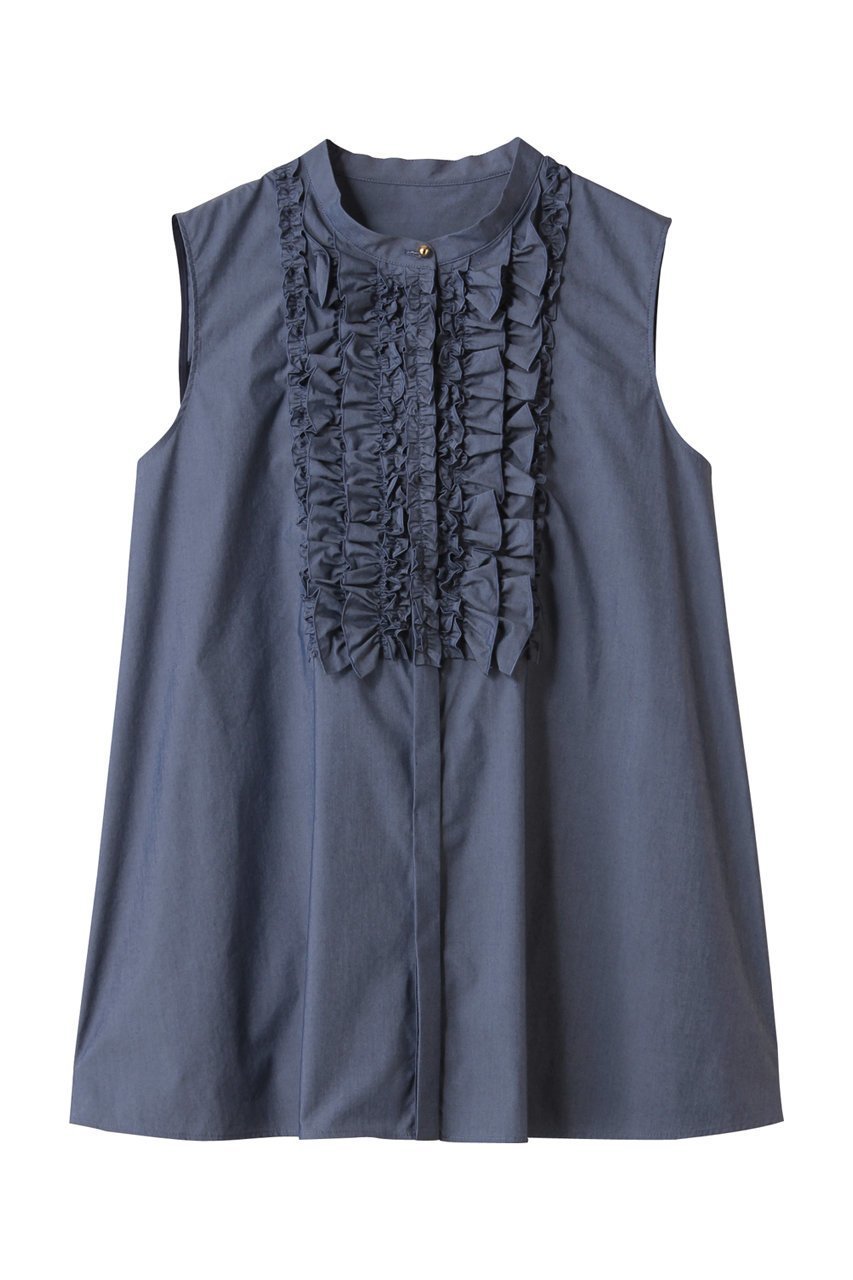 【アナイ/ANAYI】のタイプライターノースリフリル ブラウス インテリア・キッズ・メンズ・レディースファッション・服の通販 founy(ファニー) 　ファッション　Fashion　レディースファッション　Fashion for Women　トップス・カットソー　Cut & Sew Tops　キャミソール&ノースリーブ　Camisoles & Sleeveless Tops　シャツ・ブラウス・オフィスカジュアル　Elegant Blouses & Button-Ups　おすすめ　Recommended / Our Picks　ストライプ　Stripe, Striped Pattern　タイプライター　Typewriter Fabric, Crisp Cotton　ノースリーブ　Sleeveless, No-Sleeve　フリル　Frill, Ruffle　フレア　Flare, Flared　フロント　Front, Front Design　ボトム　Bottoms, Lower Wear　無地　Plain, Solid Color　インディゴ|ID: prp329100004573019 ipo3291000000036064936