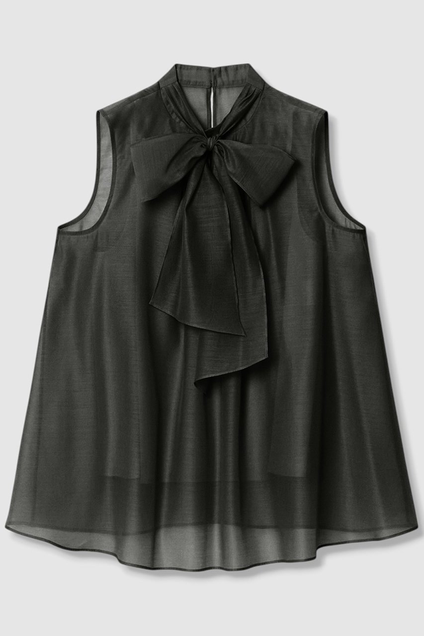 【アナイ/ANAYI】のオーガンリボンボウタイ ブラウス インテリア・キッズ・メンズ・レディースファッション・服の通販 founy(ファニー) 　ファッション　Fashion　レディースファッション　WOMEN　トップス・カットソー　Tops/Tshirt　キャミソール / ノースリーブ　No Sleeves　シャツ/ブラウス　Shirts/Blouses　エレガント 上品　Elegant　オーガンジー　Organdy　キャミソール　Camisole　シアー　Sheer　ノースリーブ　No Sleeve　フェミニン　Feminine　フロント　Front　リボン　Ribbon　リラックス　Relax　NEW・新作・新着・新入荷　New Arrivals　ブラック|ID: prp329100004573022 ipo3291000000032363370