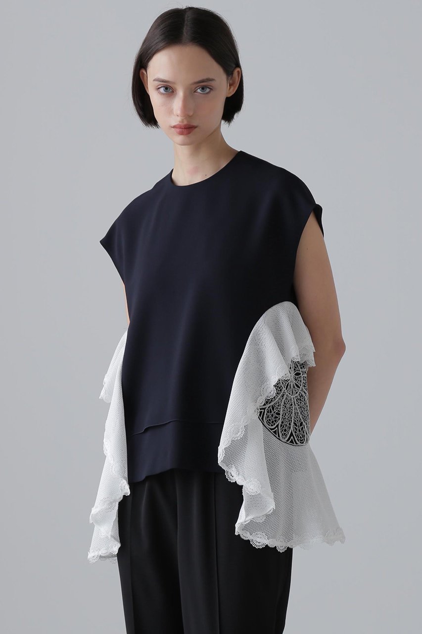 【アドーア/ADORE】のクロシェドッキングブラウス 人気、トレンドファッション・服の通販 founy(ファニー) 　ファッション　Fashion　レディースファッション　Fashion for Women　トップス・カットソー　Cut & Sew Tops　キャミソール&ノースリーブ　Camisoles & Sleeveless Tops　シャツ・ブラウス・オフィスカジュアル　Elegant Blouses & Button-Ups　セットアップ　Set-Up, Coordinated Outfit　ノースリーブ　Sleeveless, No-Sleeve　ラッフル　Ruffle, Frill　other-2|ID: prp329100004573061 ipo3291000000033061804