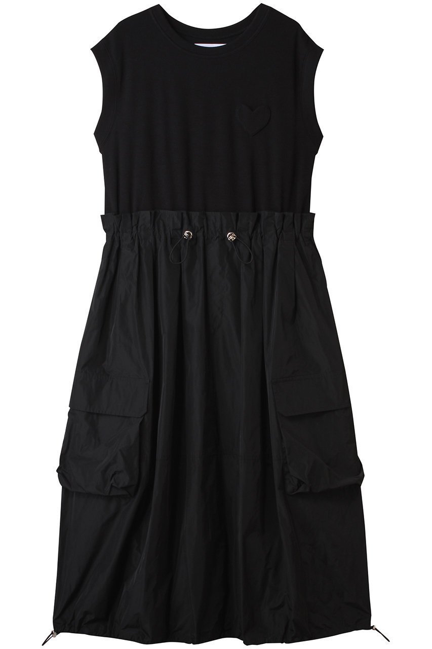 【ミュベール/MUVEIL】のハートパッチミリタリーワンピース インテリア・キッズ・メンズ・レディースファッション・服の通販 founy(ファニー) 　ファッション　Fashion　レディースファッション　Fashion for Women　ワンピース　Dresses　チュニック　Tunic Tops & Dresses　2025年　2025　2025-2026秋冬・A/W　Autumn/Winter 2025–26 AW25–26　おすすめ　Recommended / Our Picks　ショルダー　Shoulder, Shoulder Strap　ストリング　String, Drawstring　タフタ　Taffeta, Structured Fabric　チュニック　Tunic, Long Top　ドッキング　Docking, Mixed Material　ノースリーブ　Sleeveless, No-Sleeve　フォルム　Silhouette, Form　ミリタリー　Military, Army Style　ロング　Long, Long-Length　A/W・秋冬　Autumn/Winter　ブラック|ID: prp329100004574851 ipo3291000000032387320