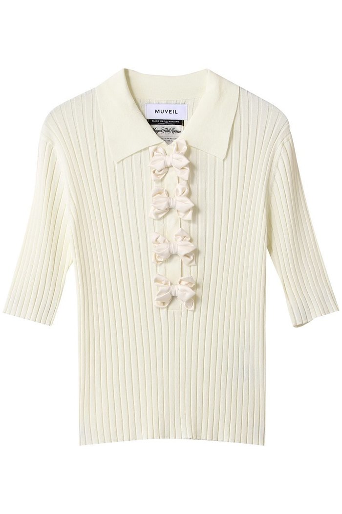 【ミュベール/MUVEIL】のリボン付きポロプルオーバー インテリア・キッズ・メンズ・レディースファッション・服の通販 founy(ファニー) https://founy.com/ ファッション Fashion レディースファッション Fashion for Women トップス・カットソー Cut & Sew Tops ニット Knit Tops & Sweaters カジュアルプルオーバー・ニットトップス Pullovers & Knit Tops / Casual Pullovers コンパクト Compact, Small Size サテン Satin, Glossy Fabric ハンド Hand, Handmade フロント Front, Front Design ボトム Bottoms, Lower Wear リボン Ribbon, Bow ワイドリブ Wide Rib, Wide Ribbed Knit |ID: prp329100004575712 ipo3291000000035340781