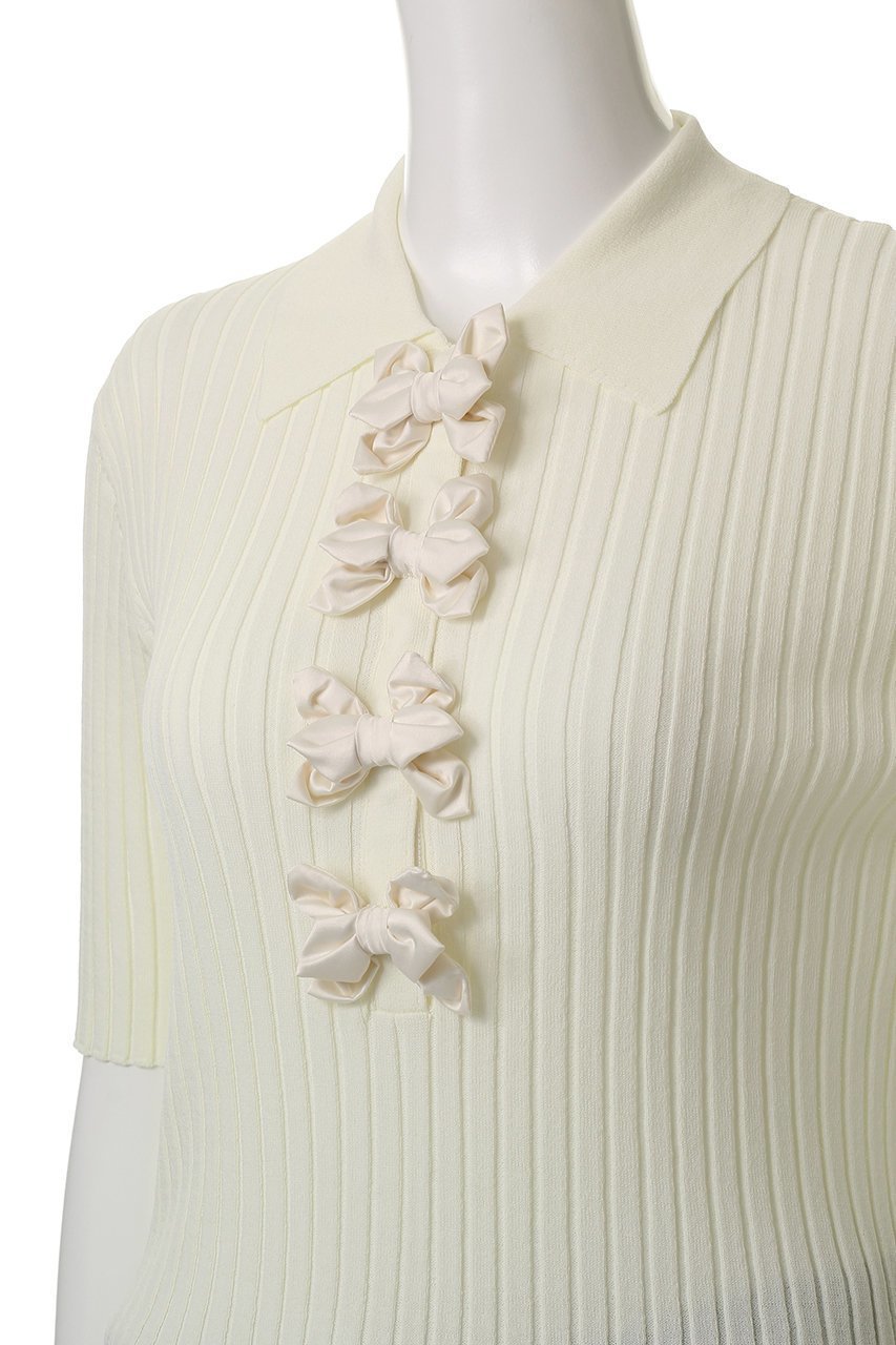 【ミュベール/MUVEIL】のリボン付きポロプルオーバー 人気、トレンドファッション・服の通販 founy(ファニー) 　ファッション　Fashion　レディースファッション　Fashion for Women　トップス・カットソー　Cut & Sew Tops　ニット　Knit Tops & Sweaters　カジュアルプルオーバー・ニットトップス　Pullovers & Knit Tops / Casual Pullovers　コンパクト　Compact, Small Size　サテン　Satin, Glossy Fabric　ハンド　Hand, Handmade　フロント　Front, Front Design　ボトム　Bottoms, Lower Wear　リボン　Ribbon, Bow　ワイドリブ　Wide Rib, Wide Ribbed Knit　other-5|ID: prp329100004575712 ipo3291000000035340798