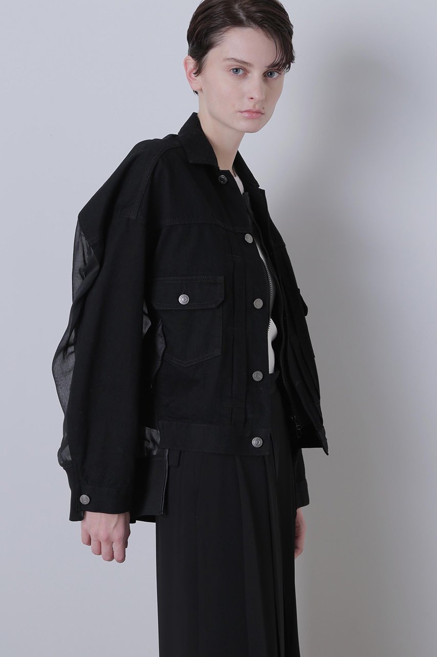 【ヒューエルミュージアム/hueLe Museum】の【STUMBLY】Denim Orgadany Combi Jacket インテリア・キッズ・メンズ・レディースファッション・服の通販 founy(ファニー) 　ファッション　Fashion　レディースファッション　Fashion for Women　アウター　Coat / Outerwear Collection　レディースジャケット・軽アウター　Jackets　オーガンジー　Organza Fabric　ジャケット　Jacket, Outerwear　デニム　Denim, Jeans Material　ドッキング　Docking, Mixed Material　バランス　Balance, Style Balance　ブルゾン　Blouson, Bomber Jacket　リメイク　Remake, Reconstructed　人気　Popular, Best Seller　今季　This Season, Current Season　再入荷　Restock / Back in Stock　定番　Standard, Basic Item　ブラック|ID: prp329100004576612 ipo3291000000032812100