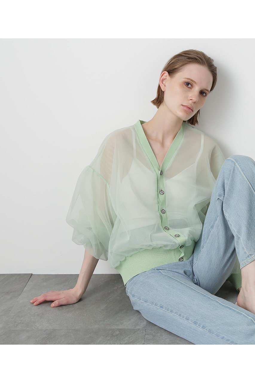 【ヒューエルミュージアム/hueLe Museum】の【STUMBLY】Tulle Organdy Cardigan Blouse インテリア・キッズ・メンズ・レディースファッション・服の通販 founy(ファニー) 　ファッション　Fashion　レディースファッション　Fashion for Women　トップス・カットソー　Cut & Sew Tops　カーディガン・羽織り　Layered Style Cardigans　シャツ・ブラウス・オフィスカジュアル　Elegant Blouses & Button-Ups　オーガンジー　Organza Fabric　カーディガン　Cardigan, Knitwear　ギャザー　Gathered, Ruffled　シンプル　Simple, Minimal　スリーブ　Sleeve, Long Sleeve / Short Sleeve　チュール　Tulip, Tulip Motif　ロング　Long, Long-Length　夏　Summer　春　Spring　S/S・春夏　SS, Spring/Summer, Warm Season　ライトグリーン|ID: prp329100004576633 ipo3291000000032812106