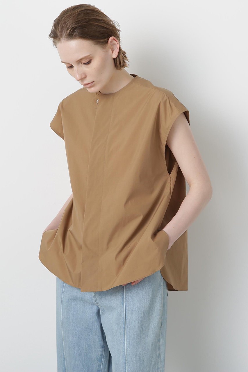 【ヒューエルミュージアム/hueLe Museum】の【STUMBLY】Roundneck Gilet Blouse インテリア・キッズ・メンズ・レディースファッション・服の通販 founy(ファニー) 　ファッション　Fashion　レディースファッション　Fashion for Women　アウター　Coat / Outerwear Collection　トップス・カットソー　Cut & Sew Tops　シャツ・ブラウス・オフィスカジュアル　Elegant Blouses & Button-Ups　ベスト&ジレ / 重ね着スタイル　Vests & Gilets　ショート　Short, Short Length　スリーブ　Sleeve, Long Sleeve / Short Sleeve　タフタ　Taffeta, Structured Fabric　フレンチ　French, French Style　フロント　Front, Front Design　夏　Summer　ベージュ|ID: prp329100004576638 ipo3291000000032812126