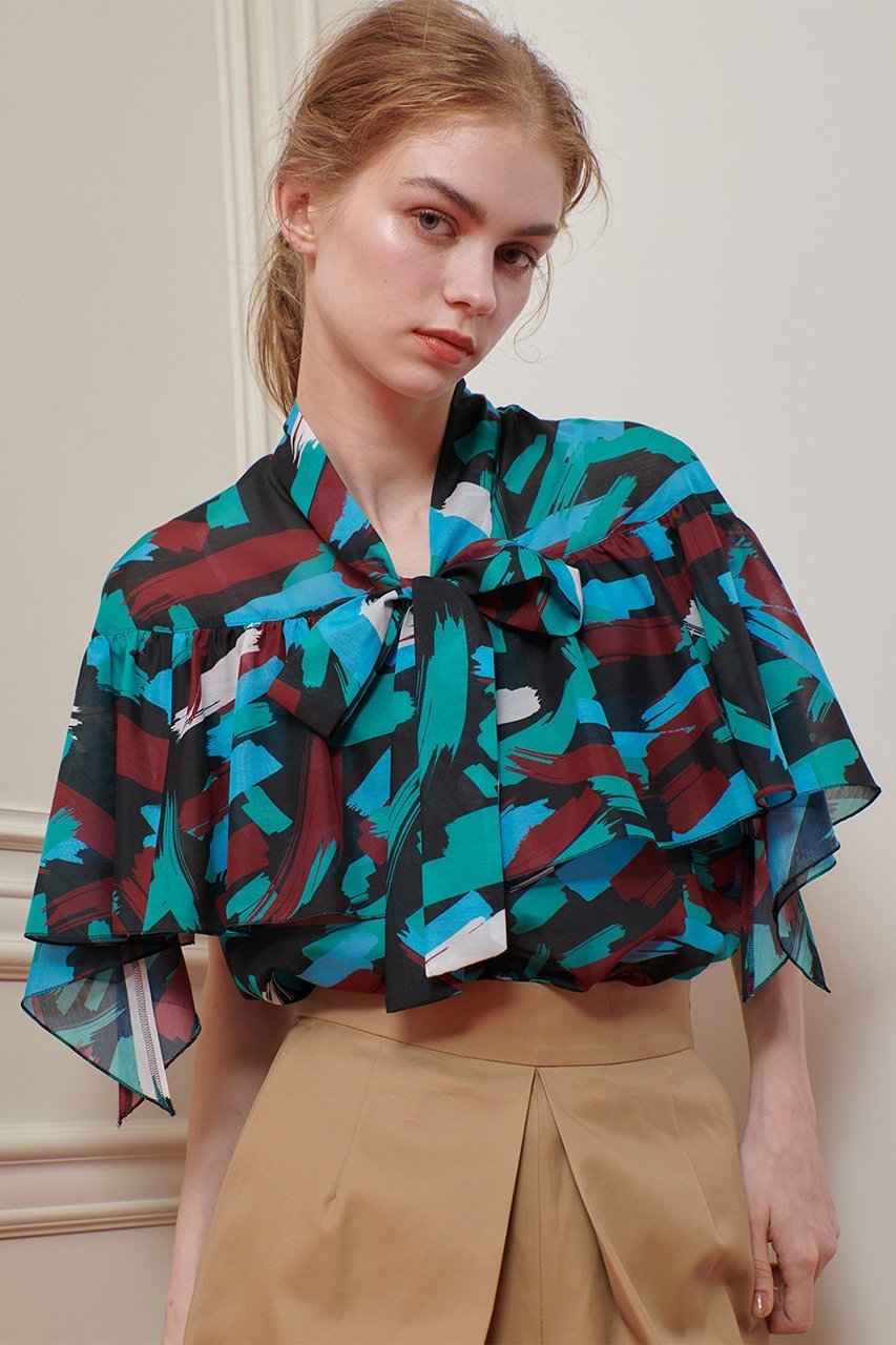 【アルアバイル/allureville】の【Loulou Willoughby】ブラッシュPTブラウス 人気、トレンドファッション・服の通販 founy(ファニー) 　ファッション　Fashion　レディースファッション　Fashion for Women　トップス・カットソー　Cut & Sew Tops　シャツ・ブラウス・オフィスカジュアル　Elegant Blouses & Button-Ups　2025年　2025　2025-2026秋冬・A/W　Autumn/Winter 2025–26 AW25–26　ショート　Short, Short Length　スリーブ　Sleeve, Long Sleeve / Short Sleeve　バランス　Balance, Style Balance　フリル　Frill, Ruffle　プリント　Print, Printed Pattern　ボトム　Bottoms, Lower Wear　A/W・秋冬　Autumn/Winter　other-6|ID: prp329100004576660 ipo3291000000032586791