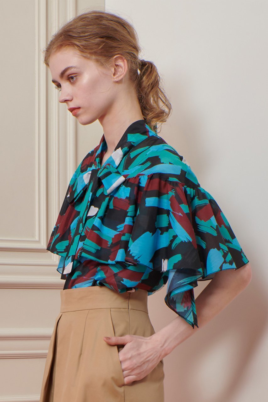 【アルアバイル/allureville】の【Loulou Willoughby】ブラッシュPTブラウス 人気、トレンドファッション・服の通販 founy(ファニー) 　ファッション　Fashion　レディースファッション　Fashion for Women　トップス・カットソー　Cut & Sew Tops　シャツ・ブラウス・オフィスカジュアル　Elegant Blouses & Button-Ups　2025年　2025　2025-2026秋冬・A/W　Autumn/Winter 2025–26 AW25–26　ショート　Short, Short Length　スリーブ　Sleeve, Long Sleeve / Short Sleeve　バランス　Balance, Style Balance　フリル　Frill, Ruffle　プリント　Print, Printed Pattern　ボトム　Bottoms, Lower Wear　A/W・秋冬　Autumn/Winter　other-7|ID: prp329100004576660 ipo3291000000032586792