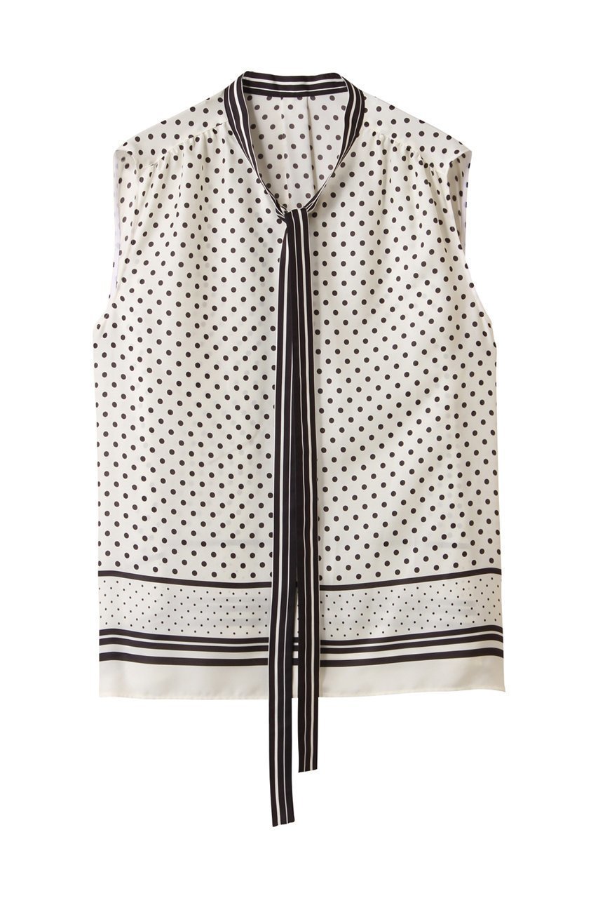 【アルアバイル/allureville】のパネルドットプリントボウタイブラウス インテリア・キッズ・メンズ・レディースファッション・服の通販 founy(ファニー) 　ファッション　Fashion　レディースファッション　Fashion for Women　トップス・カットソー　Cut & Sew Tops　キャミソール&ノースリーブ　Camisoles & Sleeveless Tops　シャツ・ブラウス・オフィスカジュアル　Elegant Blouses & Button-Ups　おすすめ　Recommended / Our Picks　ストライプ　Stripe, Striped Pattern　セットアップ　Set-Up, Coordinated Outfit　ドット　Polka Dot, Dot Pattern　ノースリーブ　Sleeveless, No-Sleeve　夏　Summer　ホワイト|ID: prp329100004576663 ipo3291000000035661272