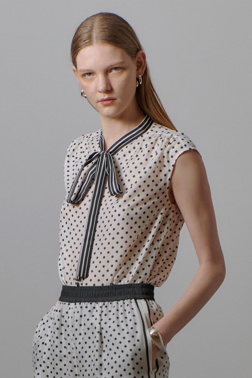 【アルアバイル/allureville】のパネルドットプリントボウタイブラウス 人気、トレンドファッション・服の通販 founy(ファニー) 　ファッション　Fashion　レディースファッション　Fashion for Women　トップス・カットソー　Cut & Sew Tops　キャミソール&ノースリーブ　Camisoles & Sleeveless Tops　シャツ・ブラウス・オフィスカジュアル　Elegant Blouses & Button-Ups　おすすめ　Recommended / Our Picks　ストライプ　Stripe, Striped Pattern　セットアップ　Set-Up, Coordinated Outfit　ドット　Polka Dot, Dot Pattern　ノースリーブ　Sleeveless, No-Sleeve　夏　Summer　other-8|ID: prp329100004576663 ipo3291000000035661282