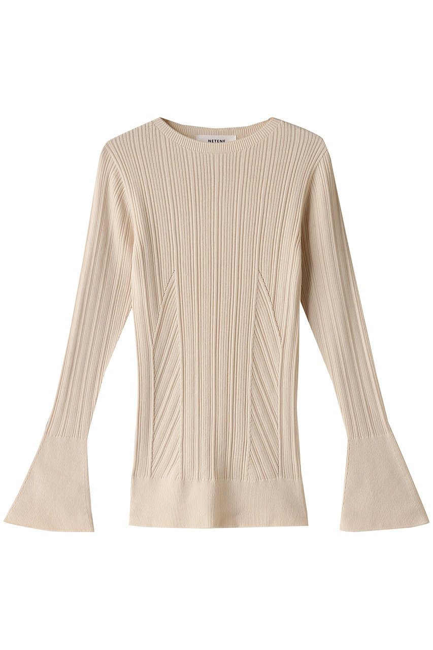 【ネテネ/NETENE】のFIKAランダムリブニット ロングフレアスリーブ インテリア・キッズ・メンズ・レディースファッション・服の通販 founy(ファニー) 　ファッション　Fashion　レディースファッション　WOMEN　トップス・カットソー　Tops/Tshirt　ニット　Knit Tops　シャツ/ブラウス　Shirts/Blouses　ロング / Tシャツ　T-Shirts　カットソー　Cut and Sewn　インナー　Inner　シンプル　Simple　スリーブ　Sleeve　フレア　Flare　フロント　Front　リブニット　Rib Knit　ロング　Long　ナチュラル|ID: prp329100004576708 ipo3291000000032413140