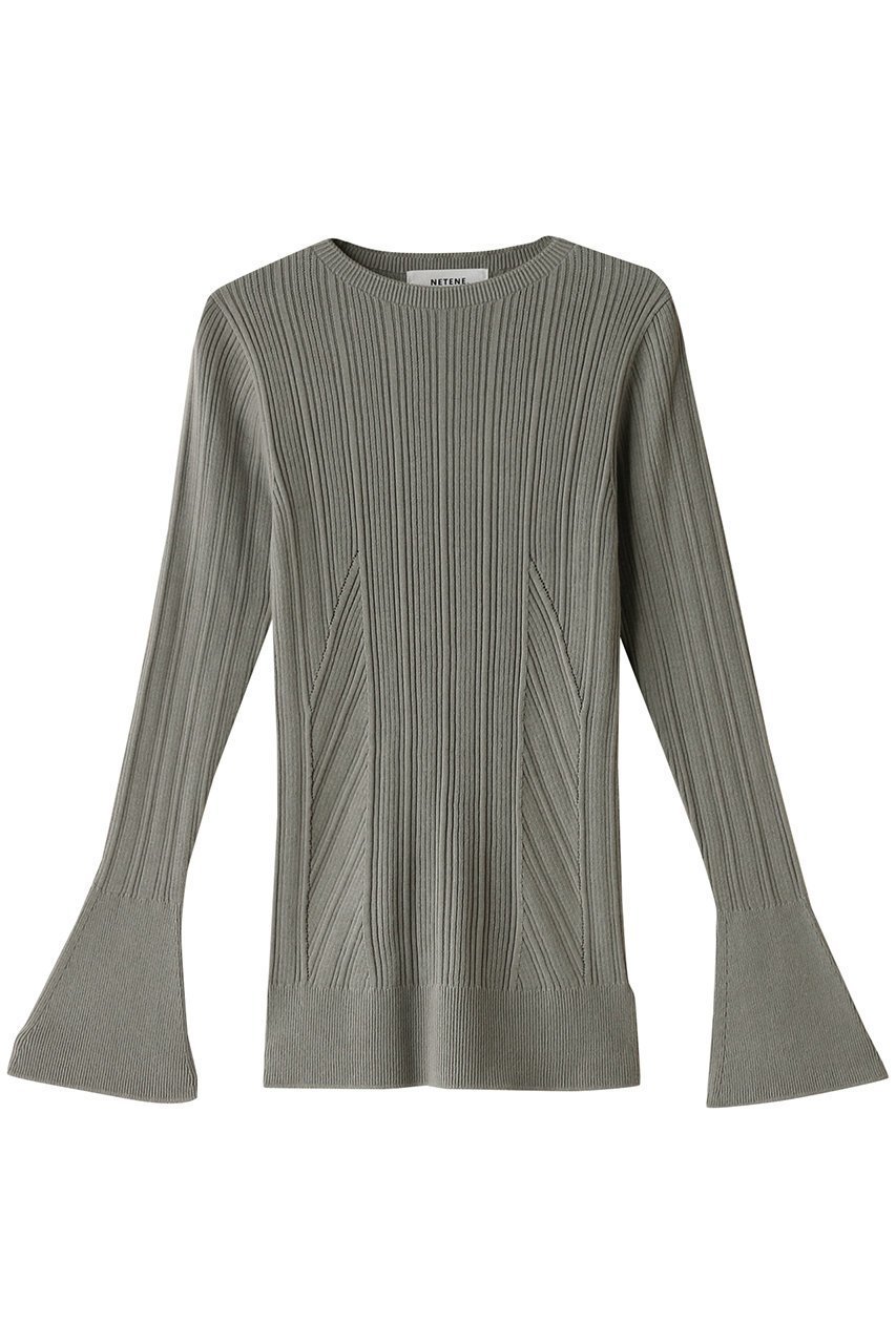 【ネテネ/NETENE】のFIKAランダムリブニット ロングフレアスリーブ インテリア・キッズ・メンズ・レディースファッション・服の通販 founy(ファニー) 　ファッション　Fashion　レディースファッション　WOMEN　トップス・カットソー　Tops/Tshirt　ニット　Knit Tops　シャツ/ブラウス　Shirts/Blouses　ロング / Tシャツ　T-Shirts　カットソー　Cut and Sewn　インナー　Inner　シンプル　Simple　スリーブ　Sleeve　フレア　Flare　フロント　Front　リブニット　Rib Knit　ロング　Long　オリーブ|ID: prp329100004576708 ipo3291000000032413141