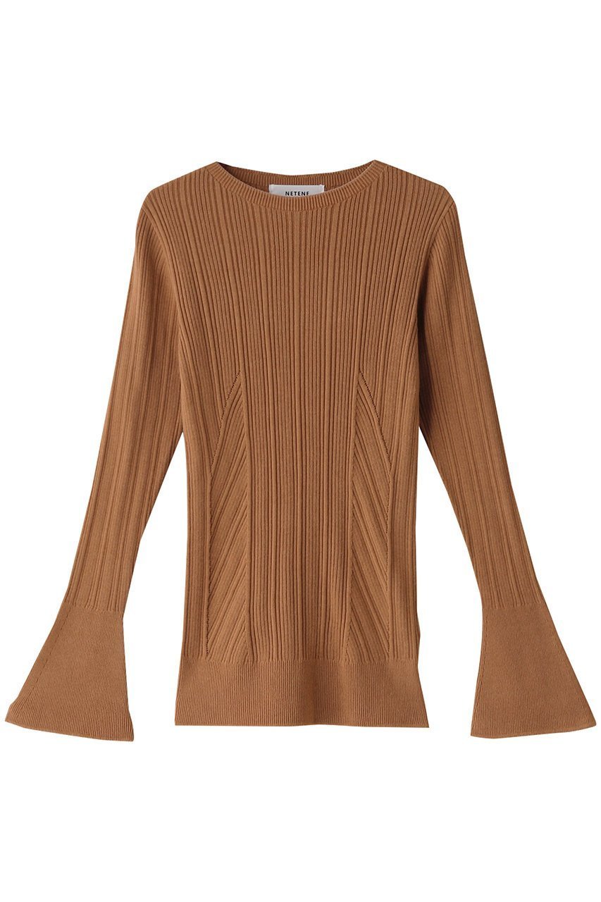 【ネテネ/NETENE】のFIKAランダムリブニット ロングフレアスリーブ インテリア・キッズ・メンズ・レディースファッション・服の通販 founy(ファニー) 　ファッション　Fashion　レディースファッション　WOMEN　トップス・カットソー　Tops/Tshirt　ニット　Knit Tops　シャツ/ブラウス　Shirts/Blouses　ロング / Tシャツ　T-Shirts　カットソー　Cut and Sewn　インナー　Inner　シンプル　Simple　スリーブ　Sleeve　フレア　Flare　フロント　Front　リブニット　Rib Knit　ロング　Long　アンバー|ID: prp329100004576708 ipo3291000000032413142