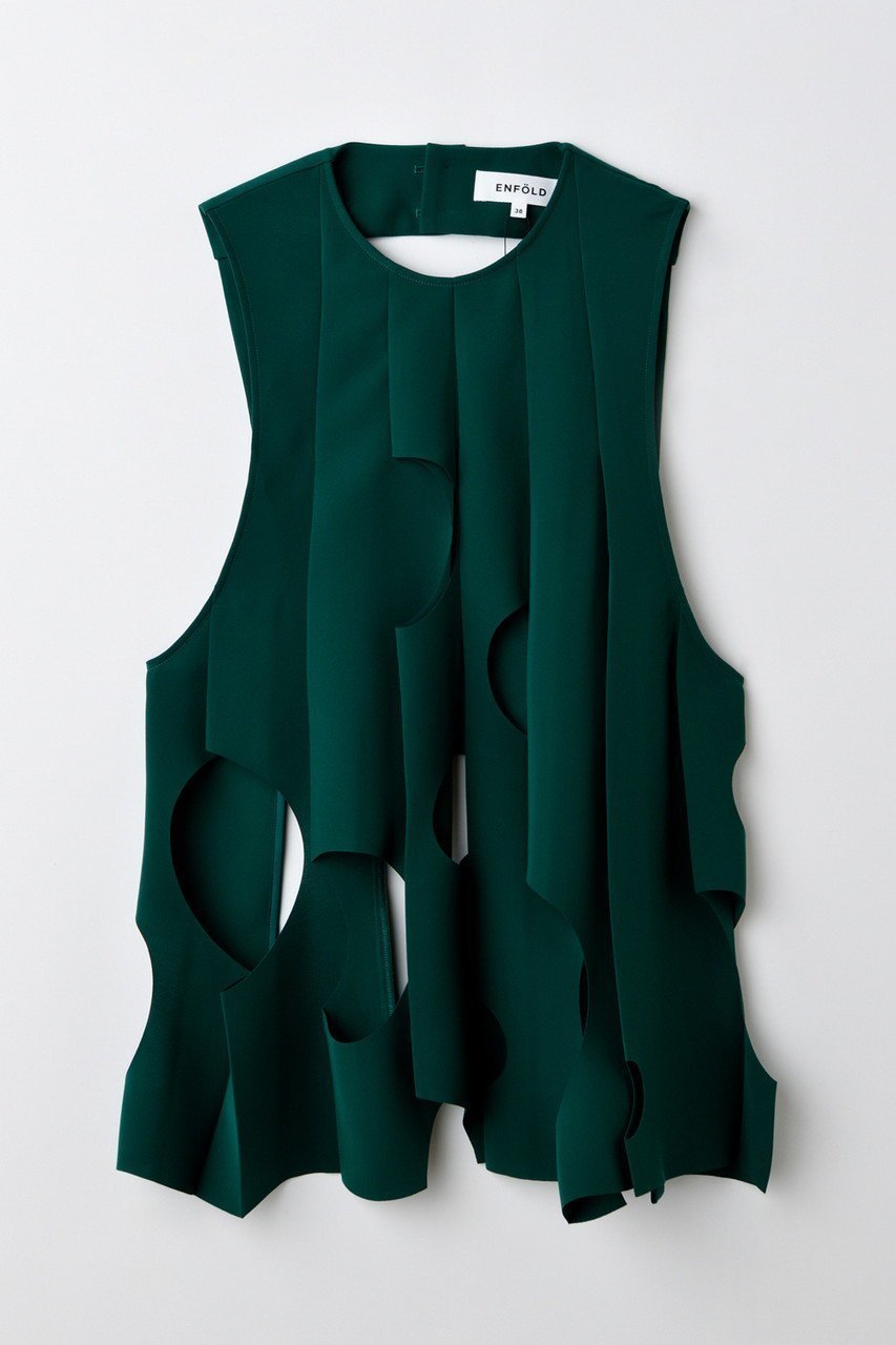 【エンフォルド/ENFOLD】のTONE-HOLE VEST/ベスト インテリア・キッズ・メンズ・レディースファッション・服の通販 founy(ファニー) 　ファッション　Fashion　レディースファッション　Ladies' Fashion Online　アウター　Coat Outerwear　ジャケット　Jackets　インナー　Inner　ジャケット　Jacket　プリーツ　Pleats　ベスト　Vest　モチーフ　Motif　今季　This Season　再入荷　Restock/Back In Stock/Re Arrival　ダークグリーン|ID: prp329100004577595 ipo3291000000032423467