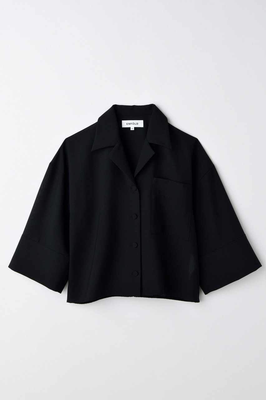 【エンフォルド/ENFOLD】のOPEN-COLLAR CROPPED SHIRTS/シャツ インテリア・キッズ・メンズ・レディースファッション・服の通販 founy(ファニー) 　ファッション　Fashion　レディースファッション　Ladies' Fashion Online　トップス・カットソー　Tops/Tshirt　シャツ/ブラウス　Shirts/Blouses　おすすめ　Recommend　クロップド　Cropped　ストレート　Straight　スリーブ　Sleeve　セットアップ　Set Up　バランス　Balance　ロング　Long　エレガント 上品　Elegant　再入荷　Restock/Back In Stock/Re Arrival　ブラック|ID: prp329100004577603 ipo3291000000032423500