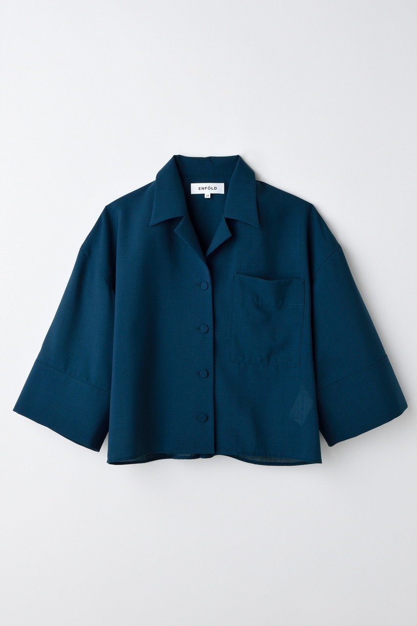【エンフォルド/ENFOLD】のOPEN-COLLAR CROPPED SHIRTS/シャツ インテリア・キッズ・メンズ・レディースファッション・服の通販 founy(ファニー) 　ファッション　Fashion　レディースファッション　Ladies' Fashion Online　トップス・カットソー　Tops/Tshirt　シャツ/ブラウス　Shirts/Blouses　おすすめ　Recommend　クロップド　Cropped　ストレート　Straight　スリーブ　Sleeve　セットアップ　Set Up　バランス　Balance　ロング　Long　エレガント 上品　Elegant　再入荷　Restock/Back In Stock/Re Arrival　ダークブルー|ID: prp329100004577603 ipo3291000000032423502