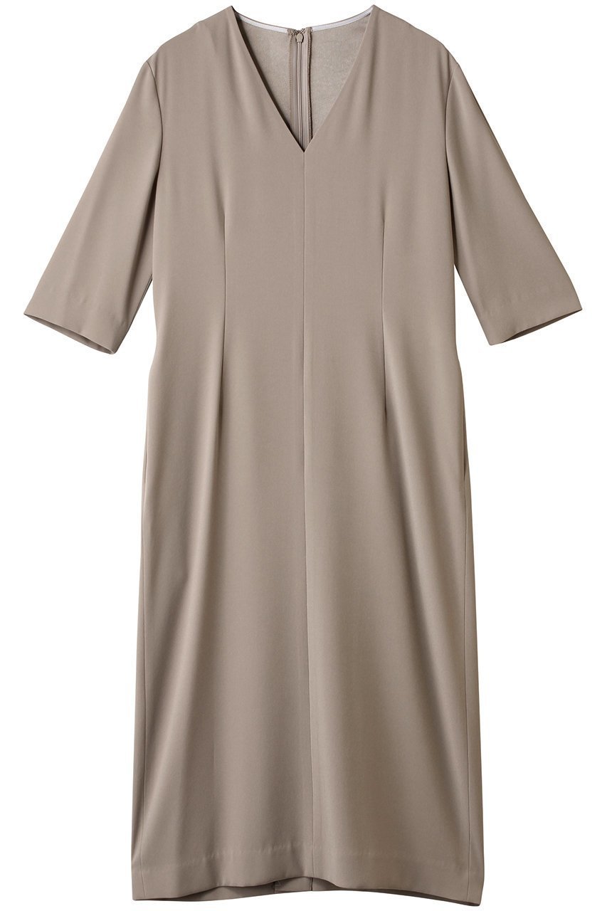 【ベイジ,/BEIGE,】のCINDY(シンディ)/Vネックハーフスリーブワンピース インテリア・キッズ・メンズ・レディースファッション・服の通販 founy(ファニー) 　ファッション　Fashion　レディースファッション　Fashion for Women　ワンピース　Dresses　チュニック　Tunic Tops & Dresses　2025年　2025　2025-2026秋冬・A/W　Autumn/Winter 2025–26 AW25–26　オケージョン　Occasion Wear　シェイプ　Shape, Slim Fit　ジャケット　Jacket, Outerwear　セレモニー　Ceremony　チュニック　Tunic, Long Top　ロング　Long, Long-Length　A/W・秋冬　Autumn/Winter　Taupe × White|ID: prp329100004577631 ipo3291000000032423735