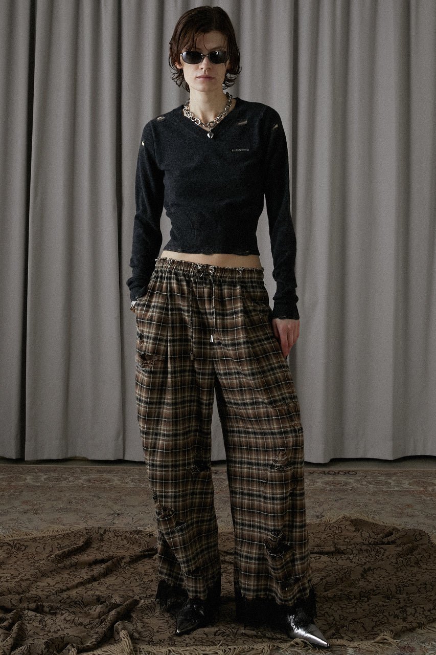 【プランク プロジェクト/PRANK PROJECT】のダメージチェックパンツDamaged Check Pants 人気、トレンドファッション・服の通販 founy(ファニー) 　ファッション　Fashion　レディースファッション　Fashion for Women　パンツ　Pants & Trousers　おすすめ　Recommended / Our Picks　ジャケット　Jacket, Outerwear　ダメージ　Distressed, Destroyed　チェック　Check, Plaid, Tartan　チュニック　Tunic, Long Top　レース　Lace, Lace Fabric　other-2|ID: prp329100004577677 ipo3291000000032892163