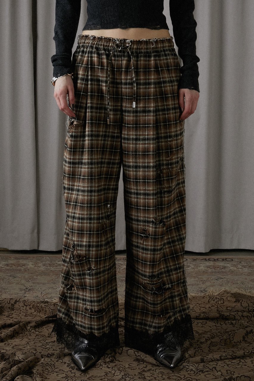 【プランク プロジェクト/PRANK PROJECT】のダメージチェックパンツDamaged Check Pants 人気、トレンドファッション・服の通販 founy(ファニー) 　ファッション　Fashion　レディースファッション　Fashion for Women　パンツ　Pants & Trousers　おすすめ　Recommended / Our Picks　ジャケット　Jacket, Outerwear　ダメージ　Distressed, Destroyed　チェック　Check, Plaid, Tartan　チュニック　Tunic, Long Top　レース　Lace, Lace Fabric　other-3|ID: prp329100004577677 ipo3291000000032892166